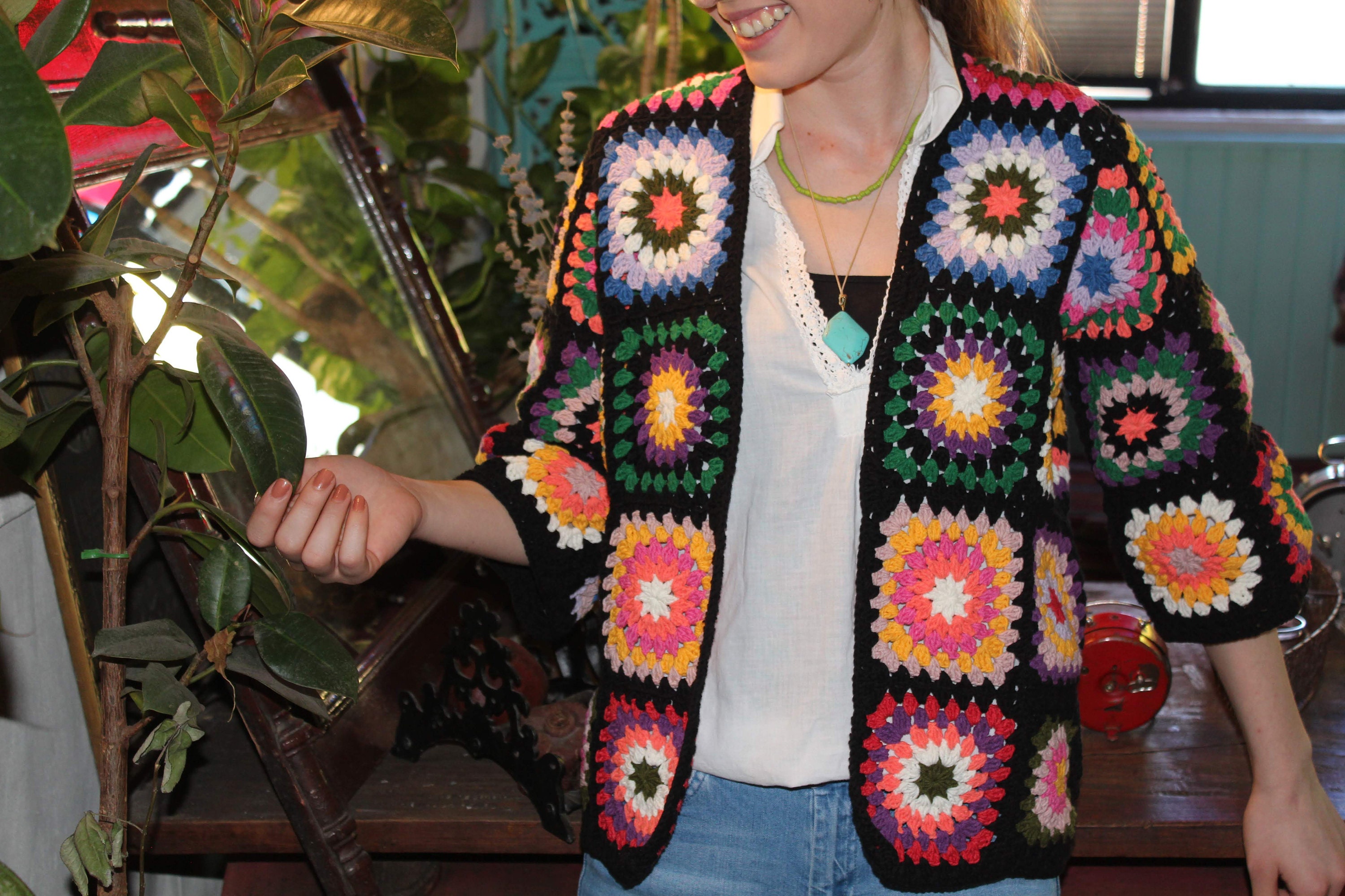 Granny Square Cardigan, Boho Cardigan, Granny Square Coat, Hand Knit Cardigan, Afghan Jacket — photo 3 of 9