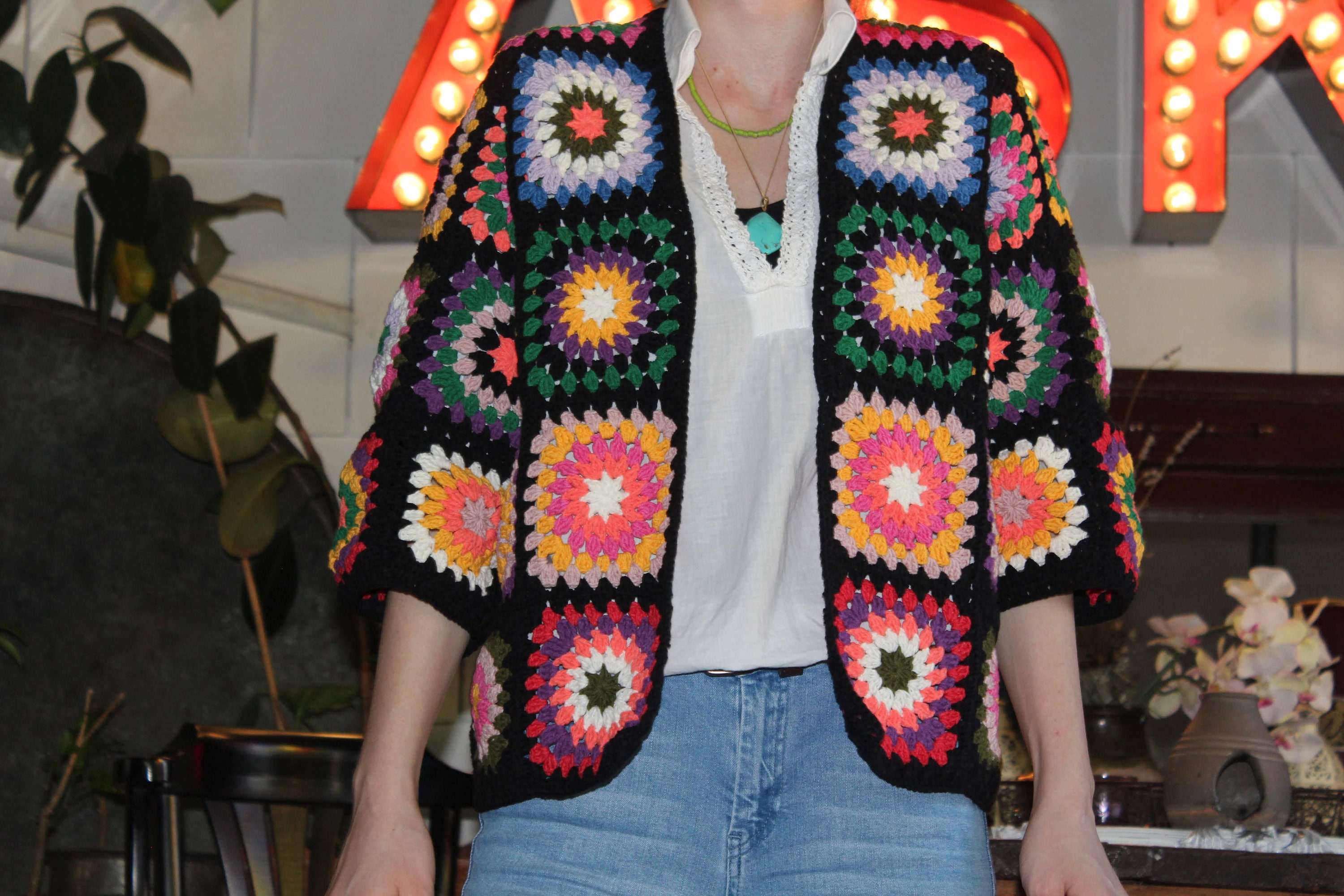 Granny Square Cardigan, Boho Cardigan, Granny Square Coat, Hand Knit Cardigan, Afghan Jacket — photo 7 of 9