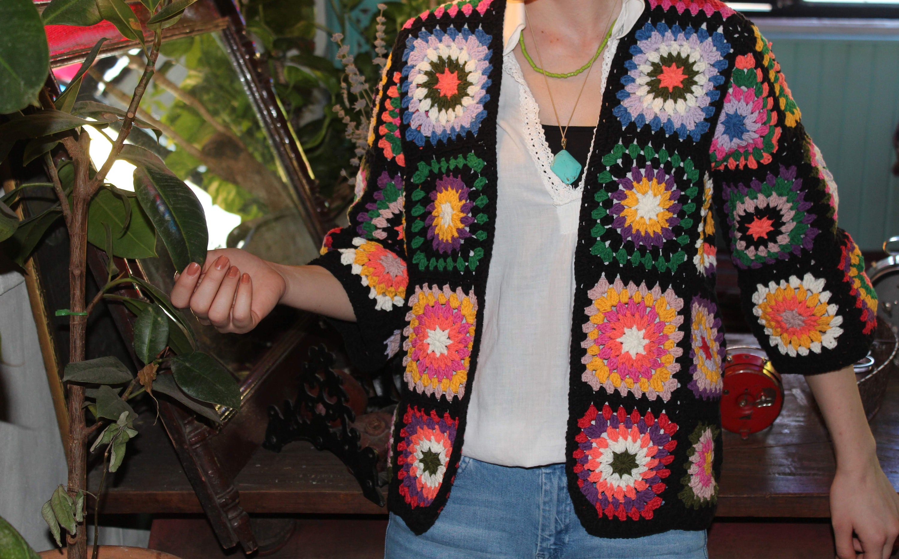 Granny Square Cardigan, Boho Cardigan, Granny Square Coat, Hand Knit Cardigan, Afghan Jacket — photo 6 of 9