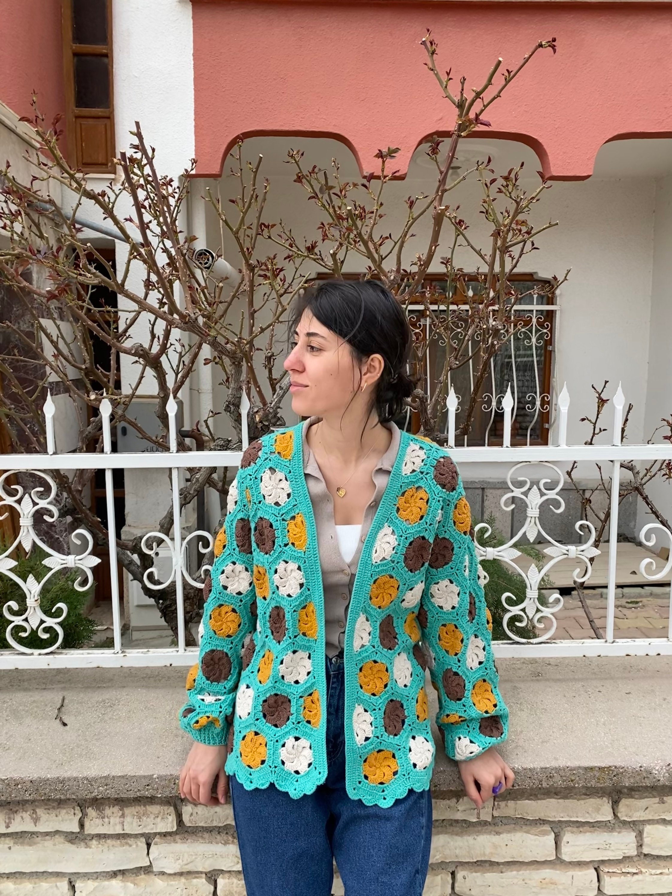 Granny Square Cardigan, Cotton Jacket, Crochet Cardigan, Afghan Coat, Boho Cardigan, Granny Square Sweater, Granny Square Vest, Gift for her