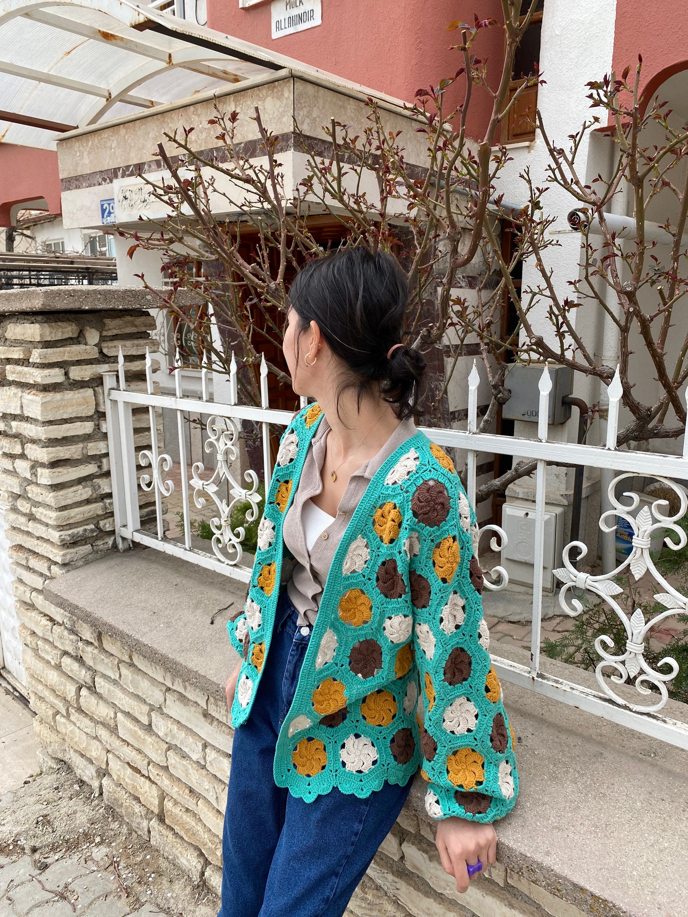 Granny Square Cardigan, Cotton Jacket, Crochet Cardigan, Afghan Coat, Boho Cardigan, Granny Squar... — photo 3 of 10