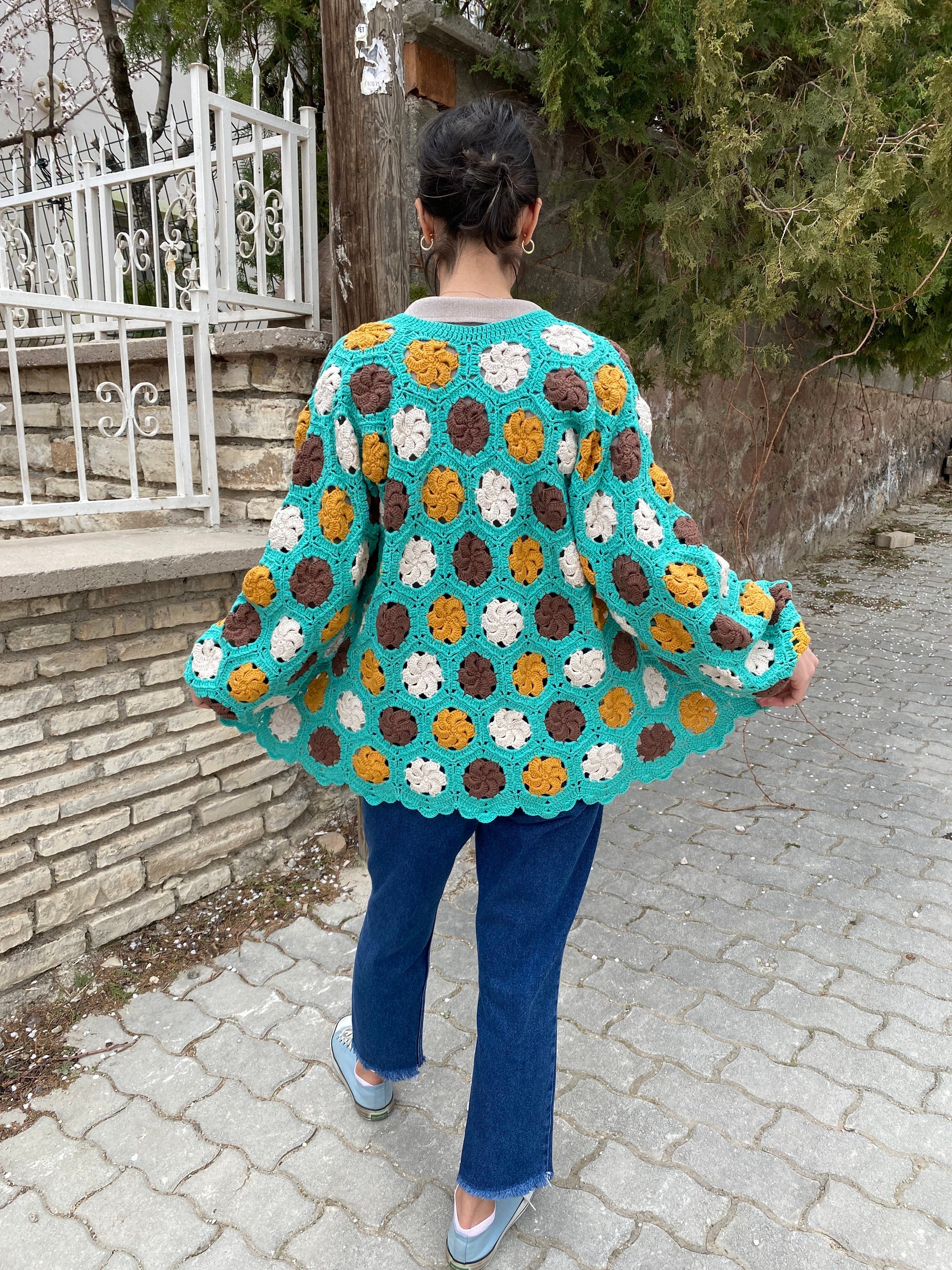 Granny Square Cardigan, Cotton Jacket, Crochet Cardigan, Afghan Coat, Boho Cardigan, Granny Squar... — photo 5 of 10