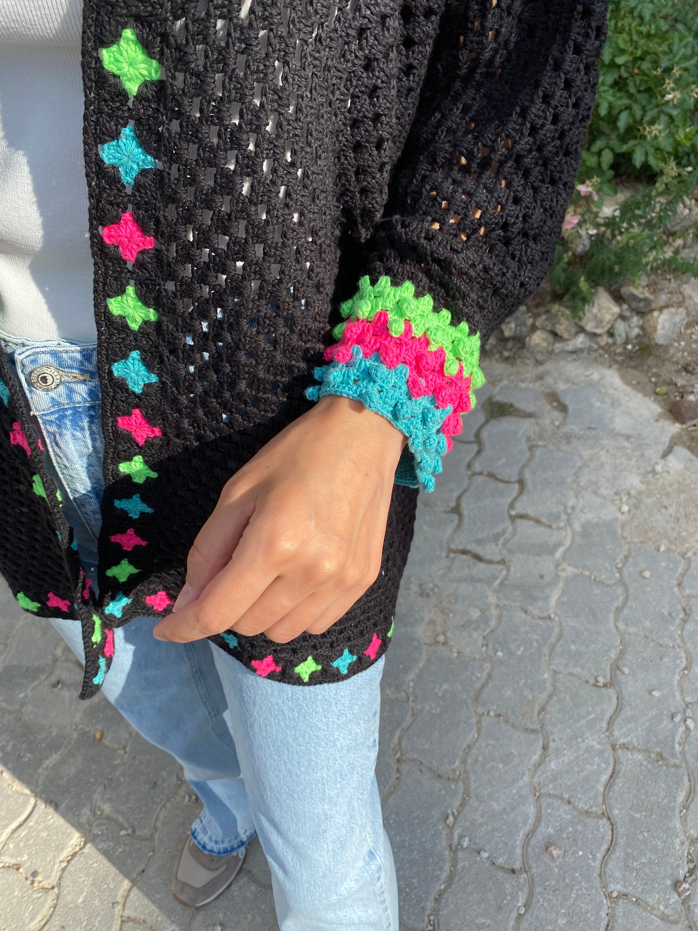 Granny Square Cardigan, Crochet Afghan Cardigan, Granny Square Jacket, Afghan Coat, Boho Cardigan... — photo 3 of 13