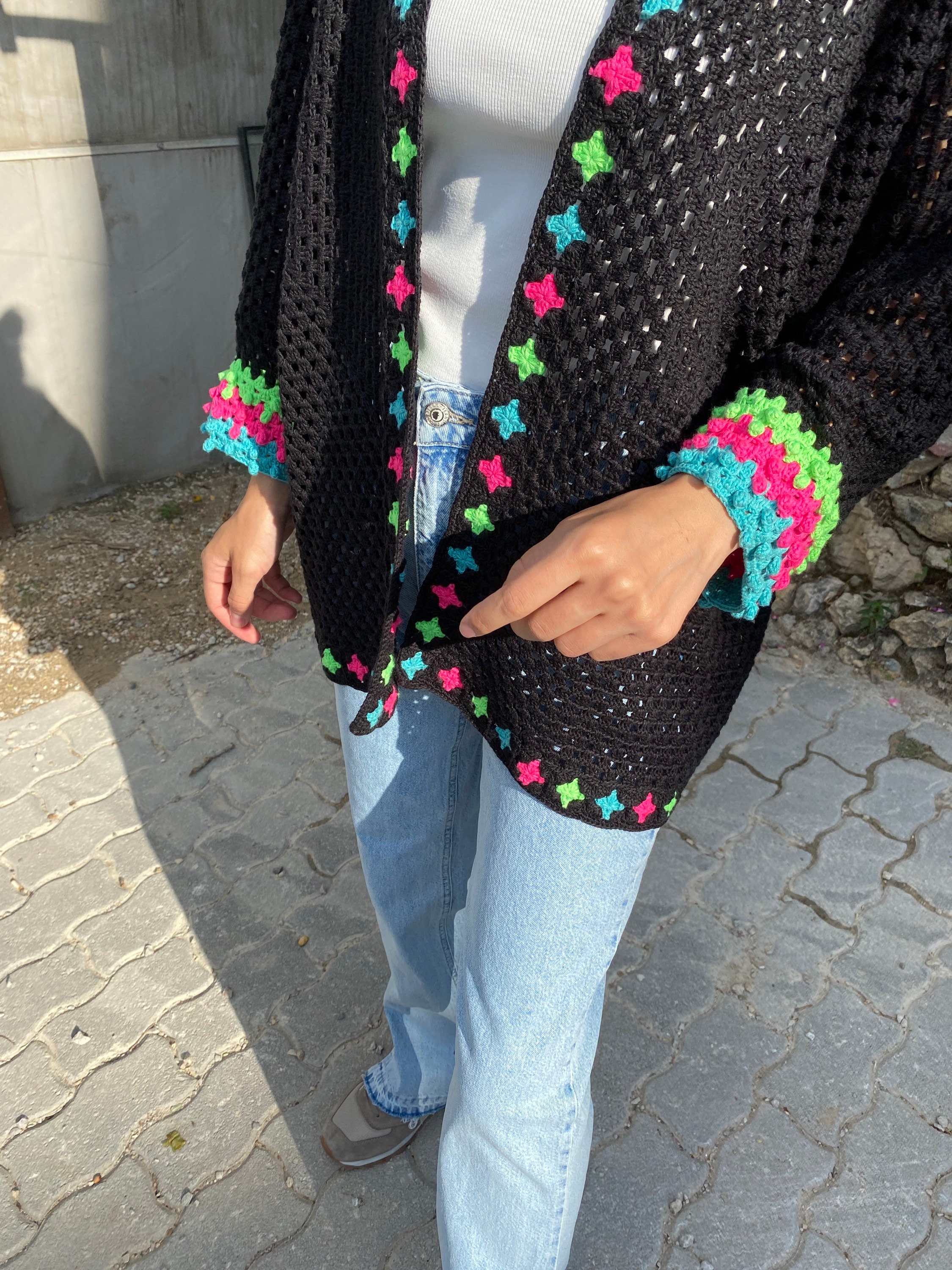 Granny Square Cardigan, Crochet Afghan Cardigan, Granny Square Jacket, Afghan Coat, Boho Cardigan... — photo 6 of 13