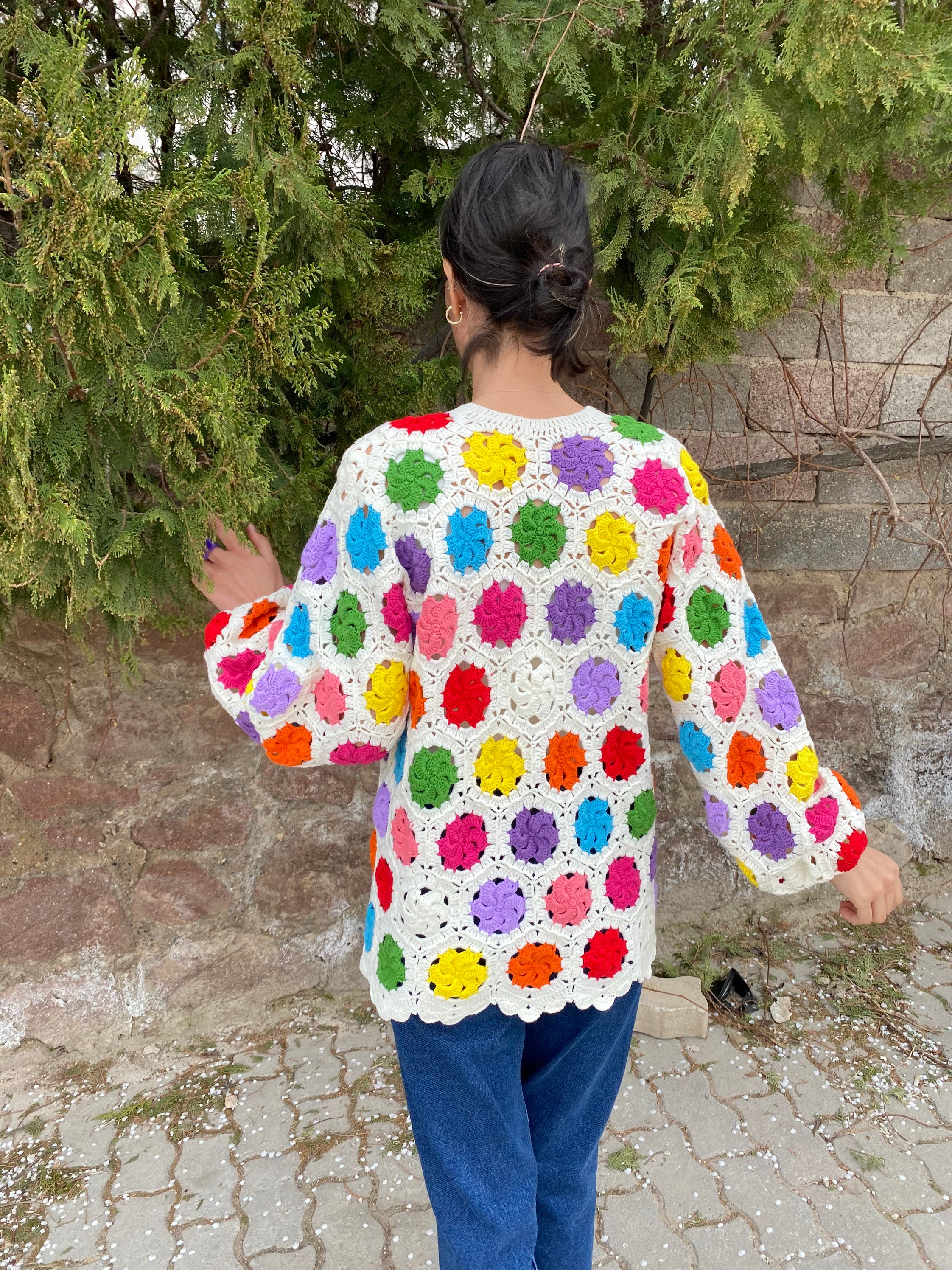 Granny Square Cardigan, Crochet Afghan Cardigan, Granny Square Jacket, Afghan Coat, Boho Cardigan... — photo 4 of 13