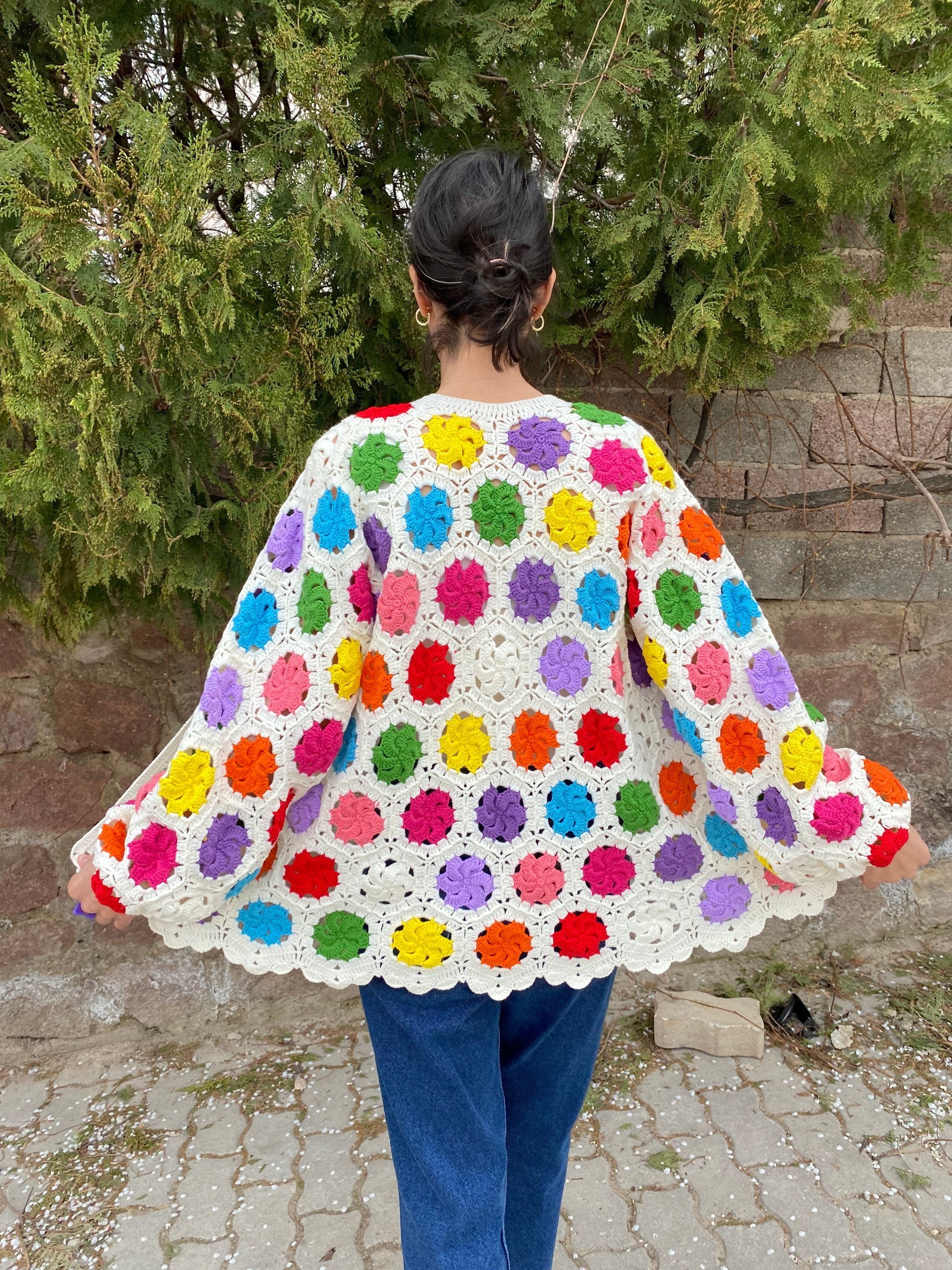 Granny Square Cardigan, Crochet Afghan Cardigan, Granny Square Jacket, Afghan Coat, Boho Cardigan... — photo 2 of 13