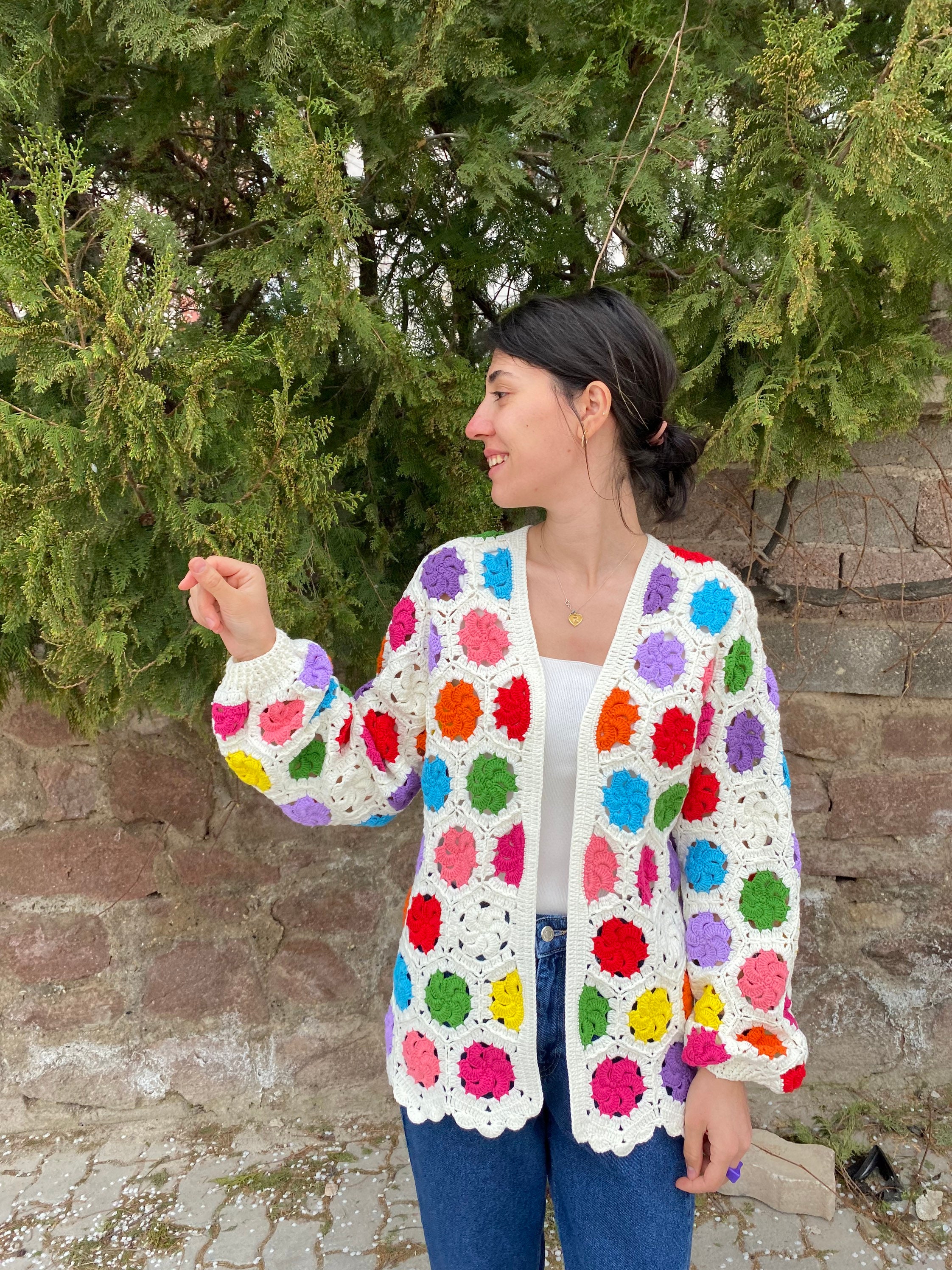 Granny Square Cardigan, Crochet Afghan Cardigan, Granny Square Jacket, Afghan Coat, Boho Cardigan... — photo 5 of 13