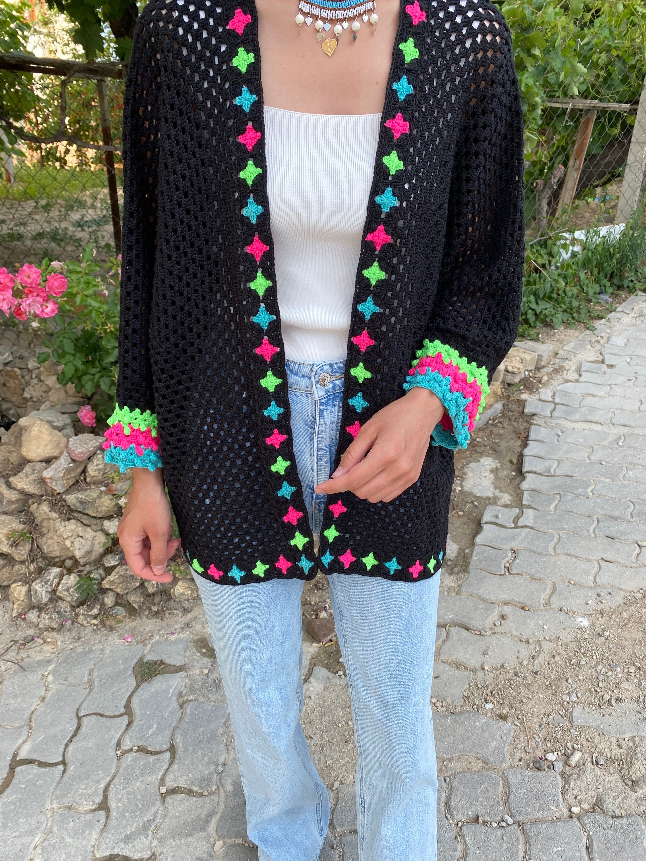Granny Square Cardigan, Crochet Afghan Cardigan, Granny Square Sweater, Boho Jacket, Patchwork Ca... — photo 7 of 13