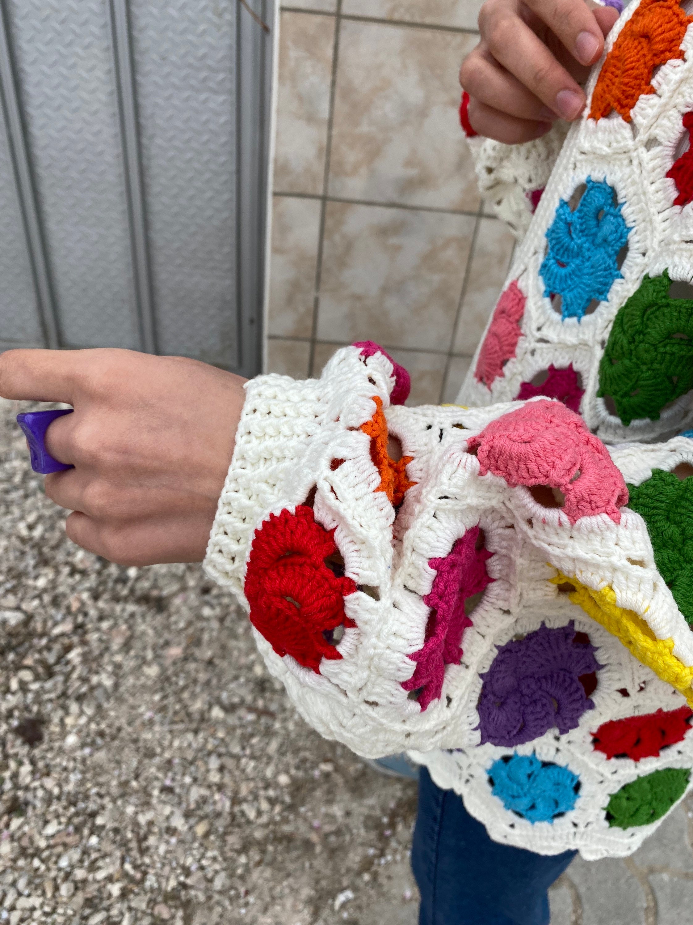 Granny Square Cardigan, Crochet Afghan Cardigan, Granny Square Sweater, Boho Jacket, Patchwork Cardigan, Kimono Cardigan, Knit Cotton Jacket