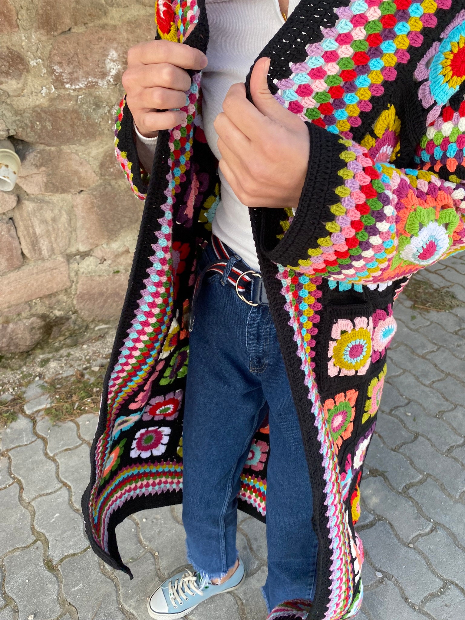 Granny Square Cardigan, Crochet Afghan Coat, Boho Hippie Cardigan, Granny Square Jacket, Patchwor... — photo 2 of 10