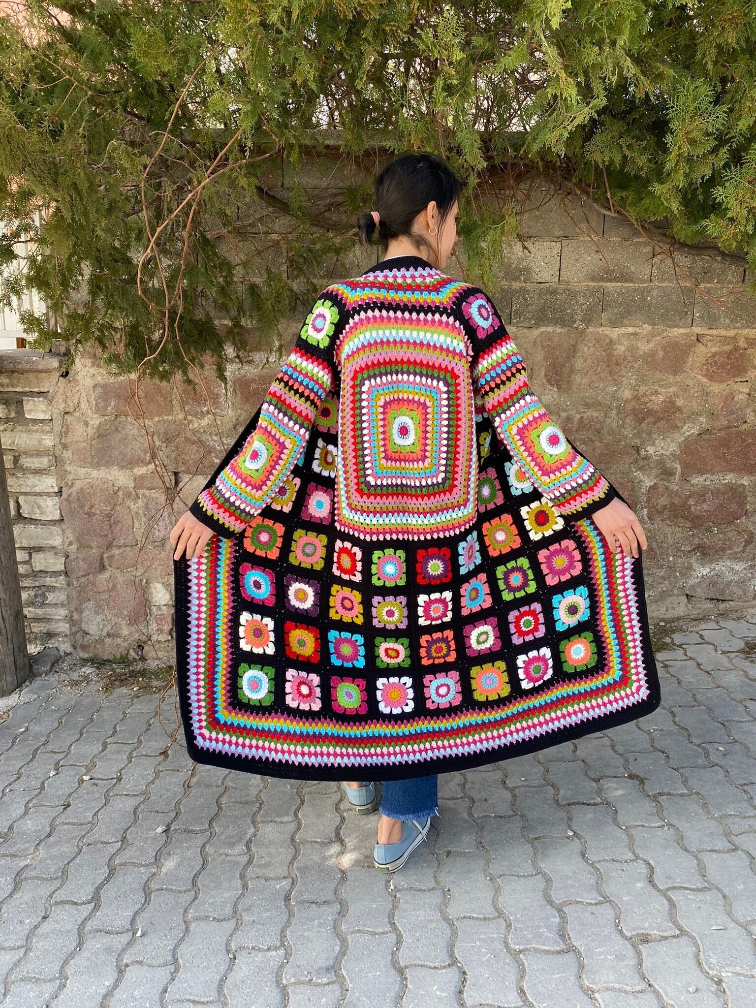 Granny Square Cardigan, Crochet Afghan Coat, Boho Hippie Cardigan, Granny Square Jacket, Patchwor... — photo 7 of 10