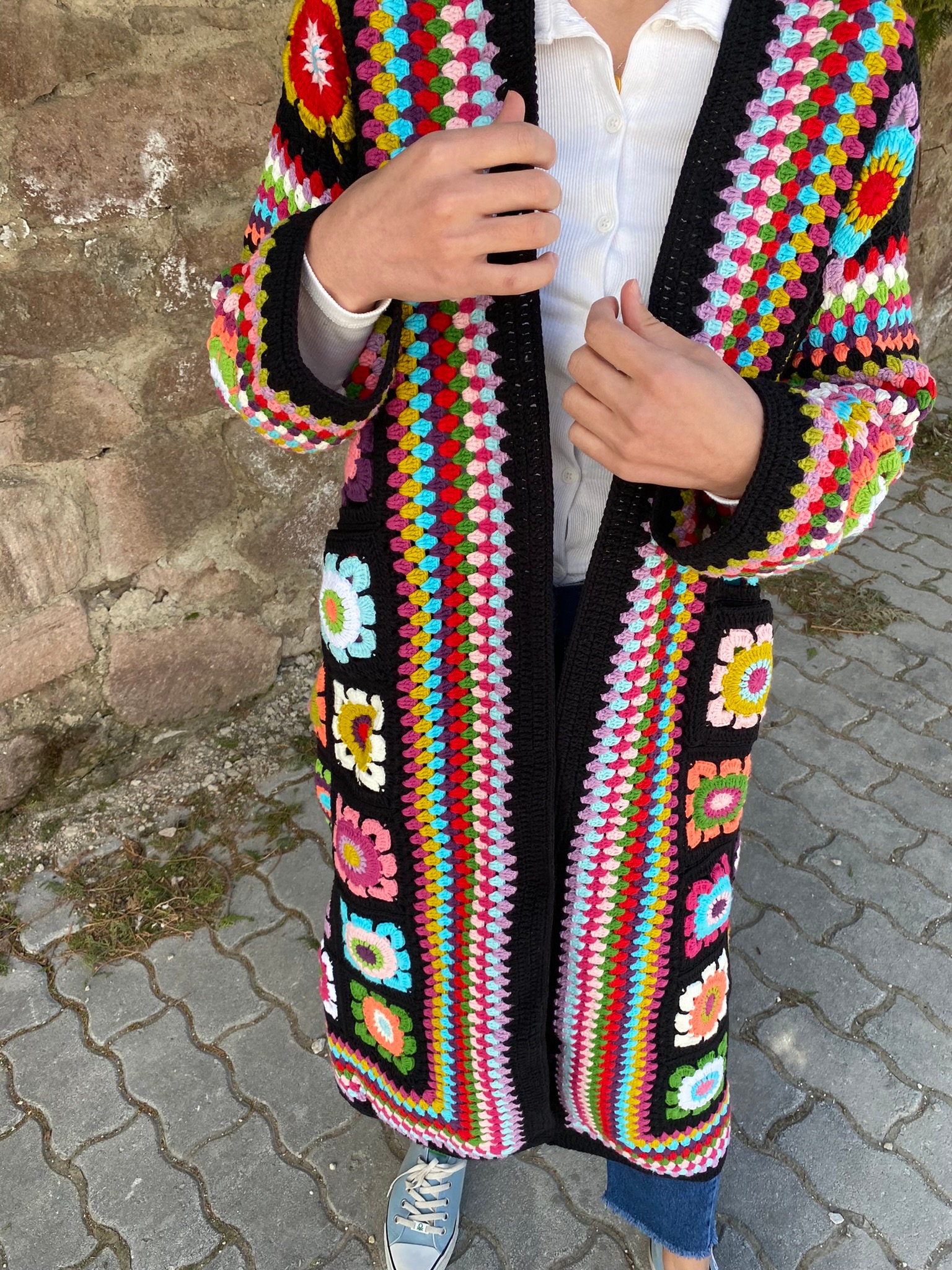 Granny Square Cardigan, Crochet Afghan Coat, Boho Hippie Cardigan, Granny Square Jacket, Patchwor... — photo 3 of 10