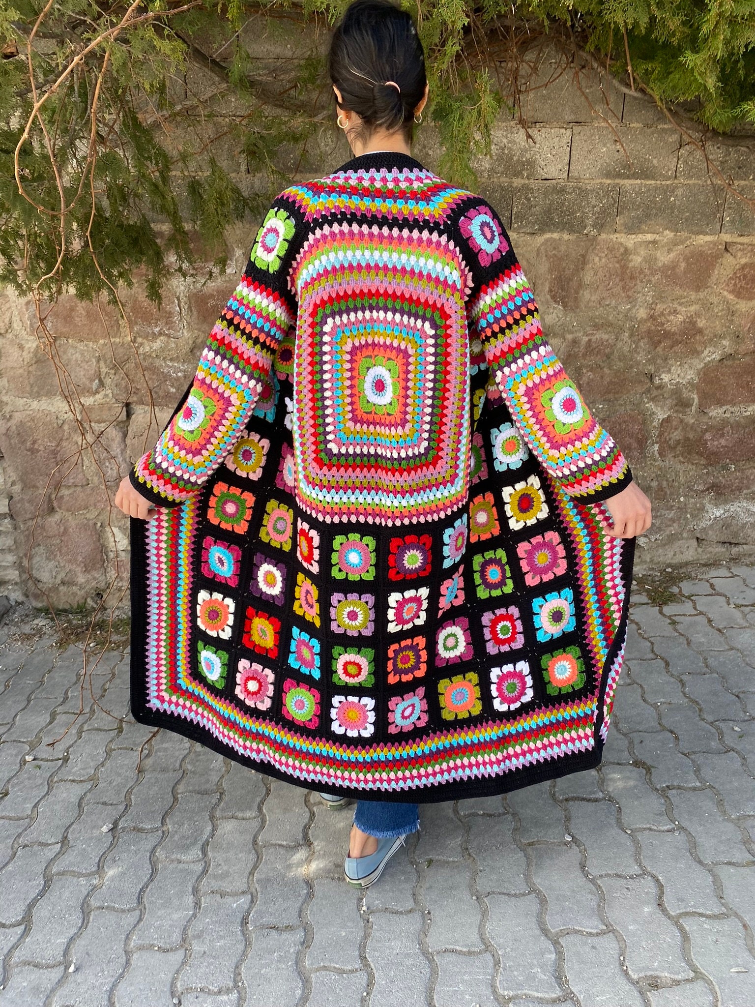 Granny Square Cardigan, Crochet Afghan Coat, Boho Hippie Cardigan, Granny Square Jacket, Patchwor... — photo 6 of 10