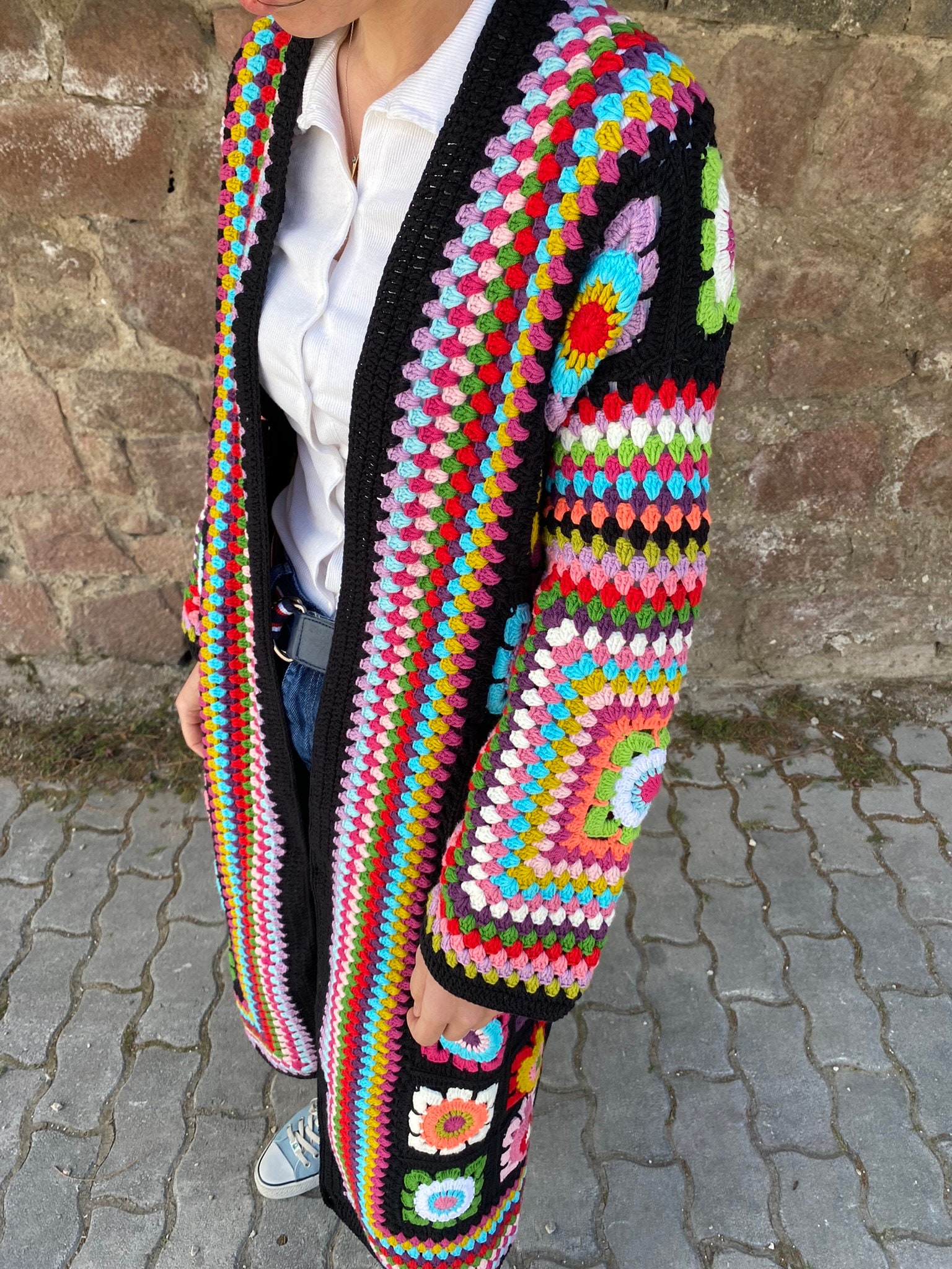 Granny Square Cardigan, Crochet Afghan Coat, Boho Hippie Cardigan, Granny Square Jacket, Patchwor... — photo 4 of 10