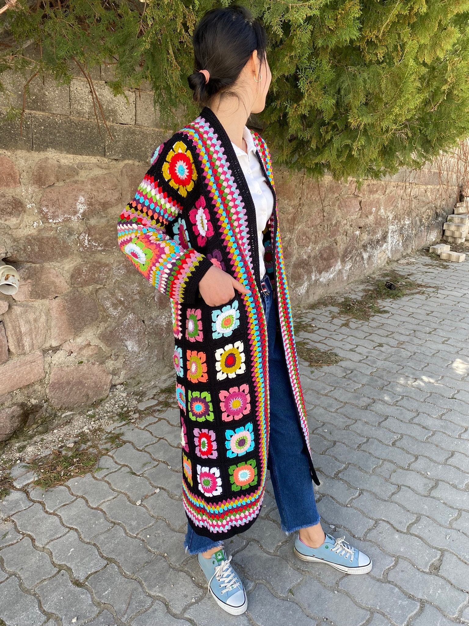 Granny Square Cardigan, Crochet Afghan Coat, Boho Hippie Cardigan, Granny Square Jacket, Patchwor... — photo 5 of 10