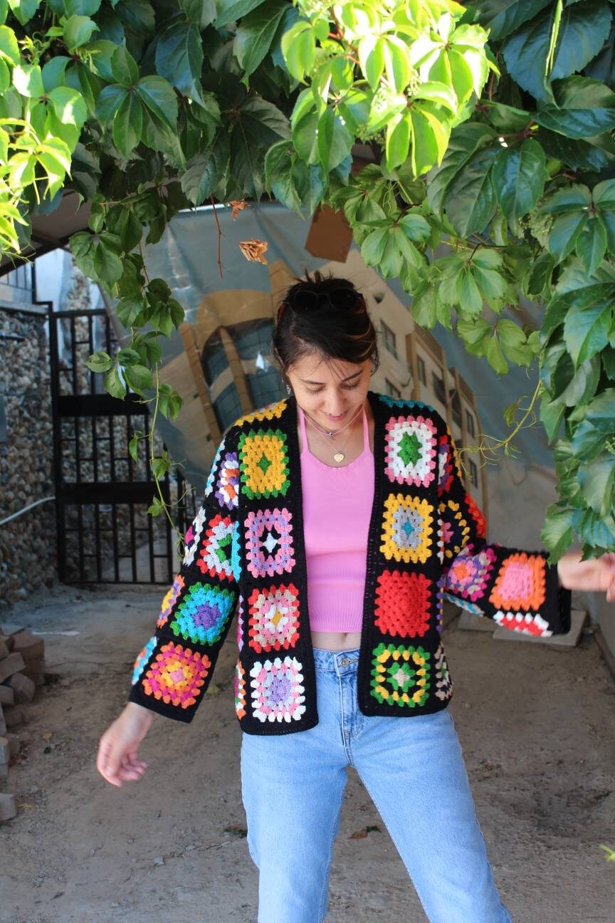 Granny Square Cardigan, Crochet Boho Cardigan, Patchwork Crochet Cardigan, Granny Square Sweater,... — photo 5 of 10