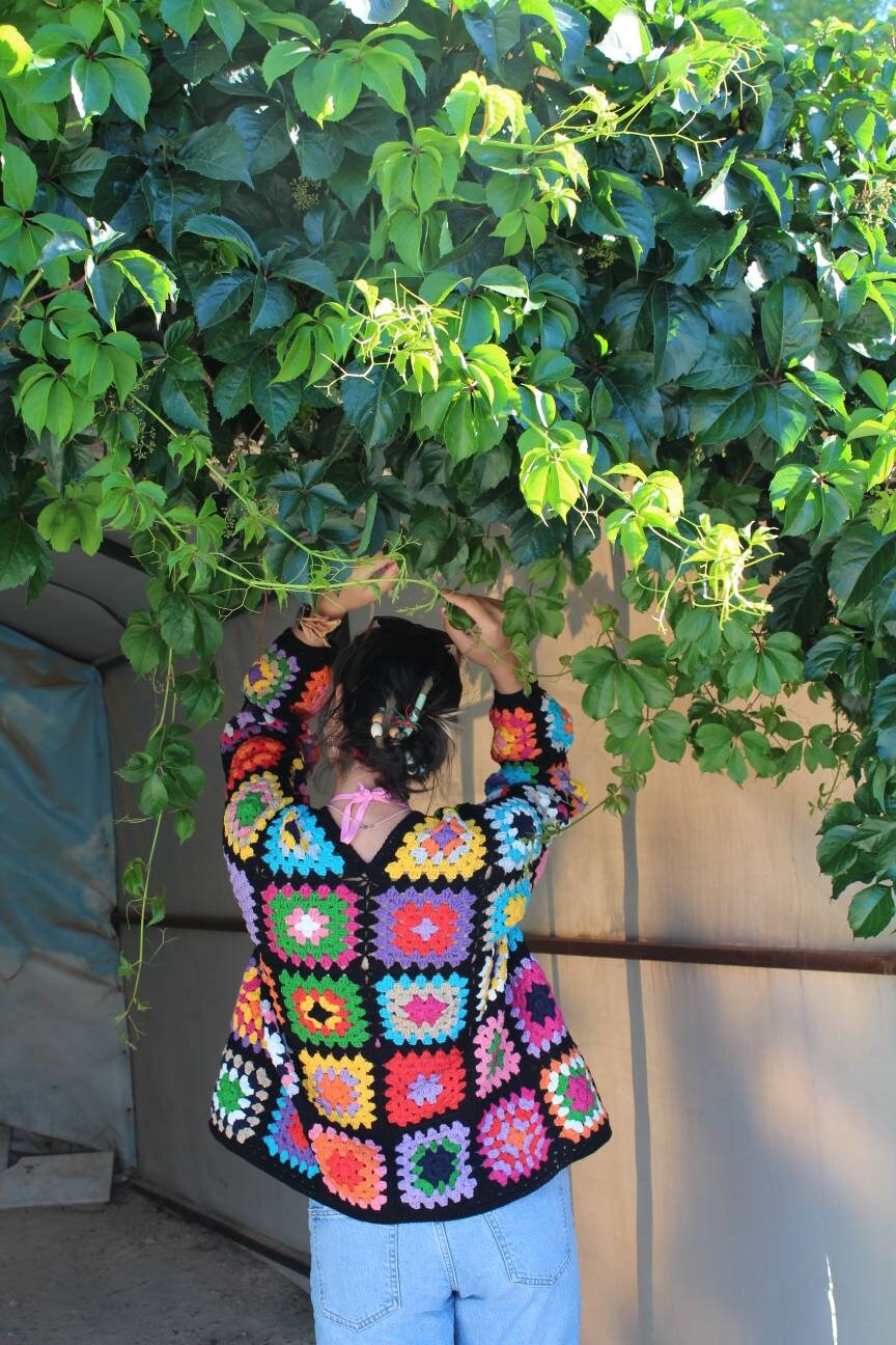 Granny Square Cardigan, Crochet Boho Cardigan, Patchwork Crochet Cardigan, Granny Square Sweater,... — photo 6 of 10