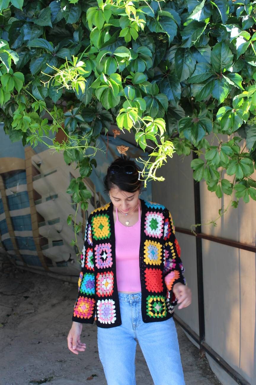 Granny Square Cardigan, Crochet Boho Cardigan, Patchwork Crochet Cardigan, Granny Square Sweater,... — photo 7 of 10