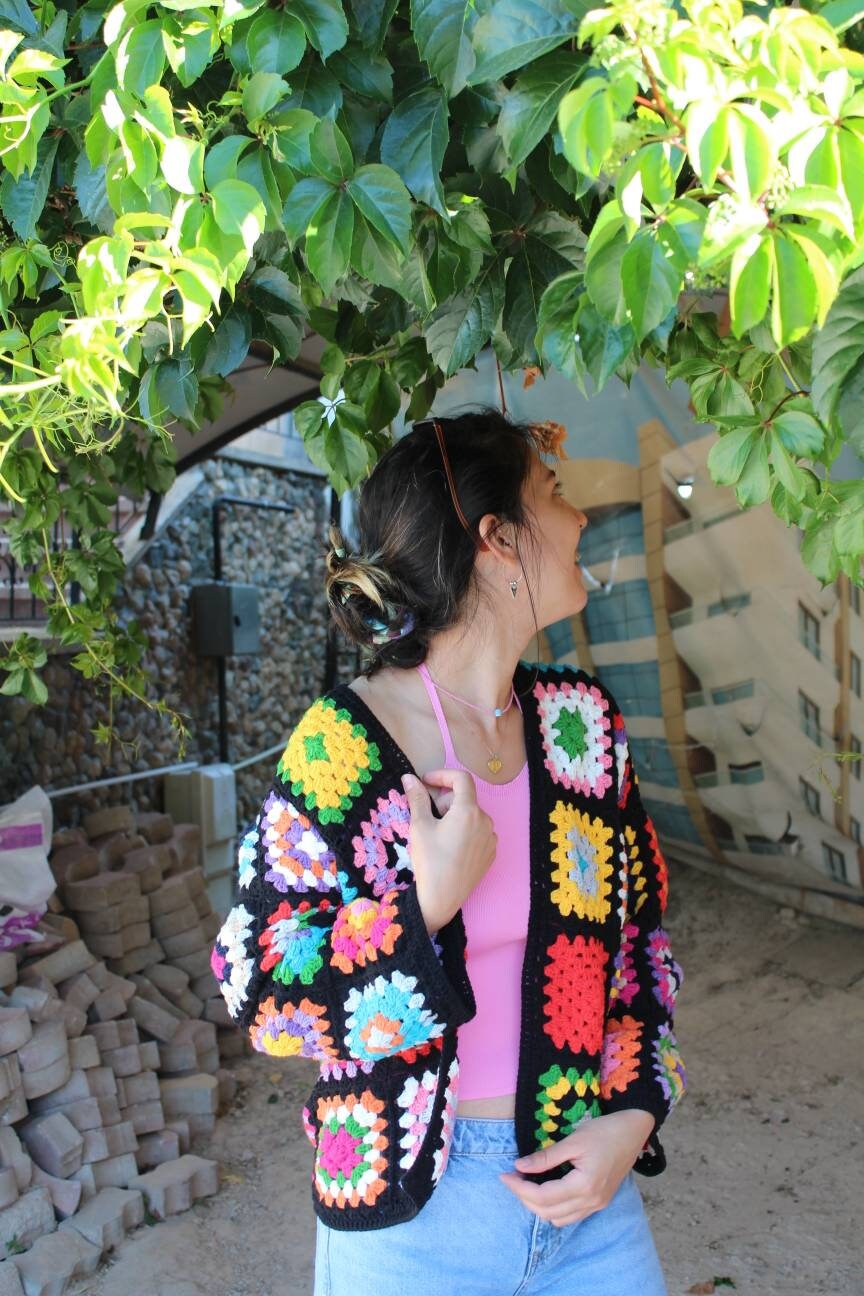 Granny Square Cardigan, Crochet Boho Cardigan, Patchwork Crochet Cardigan, Granny Square Sweater,... — photo 3 of 10