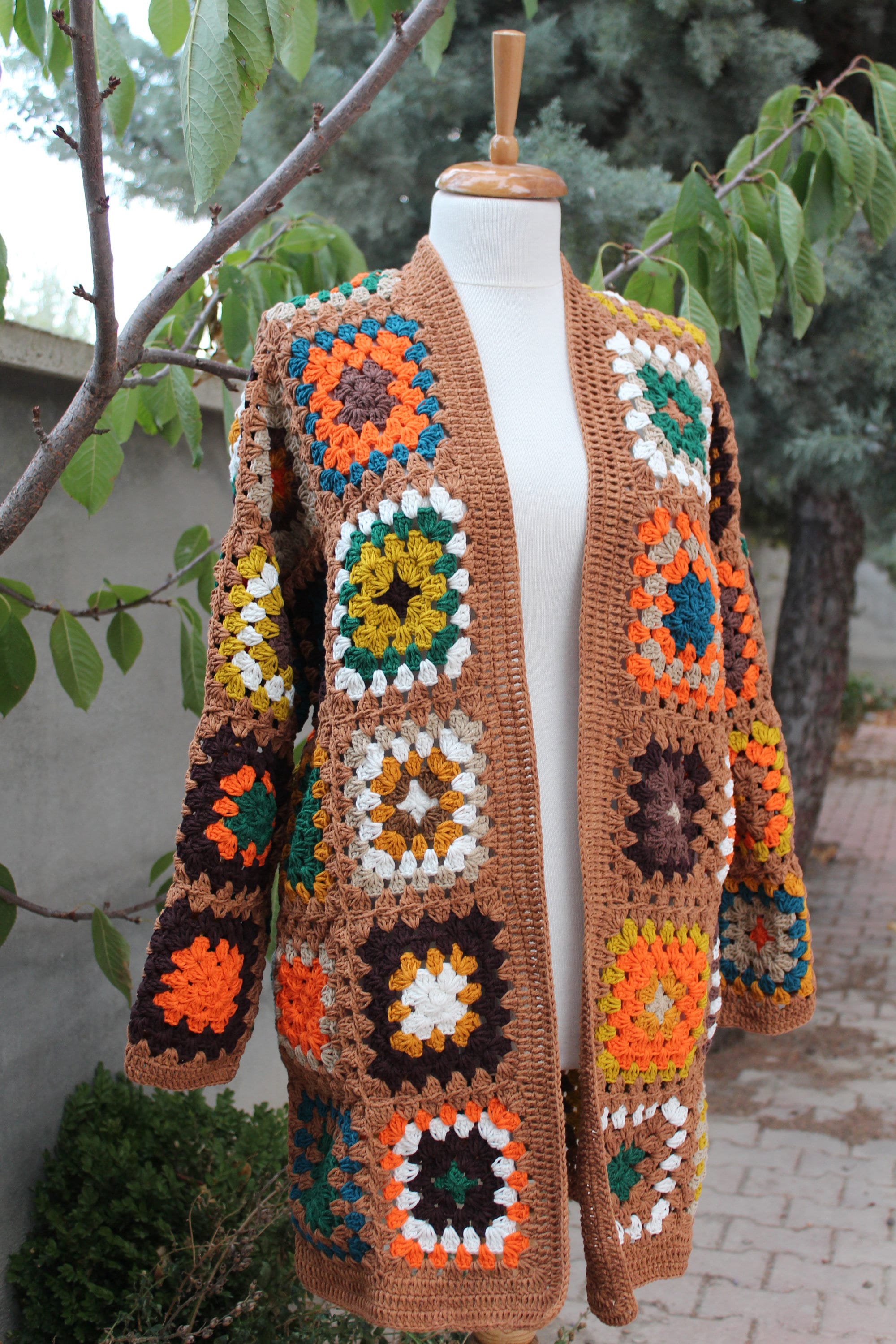 Granny Square Cardigan, Crochet Cardigan, Afghan Coat, Patchwork Jacket,  Boho  Coat, Gift, Crochet Fall Fashion, Granny Square Coat