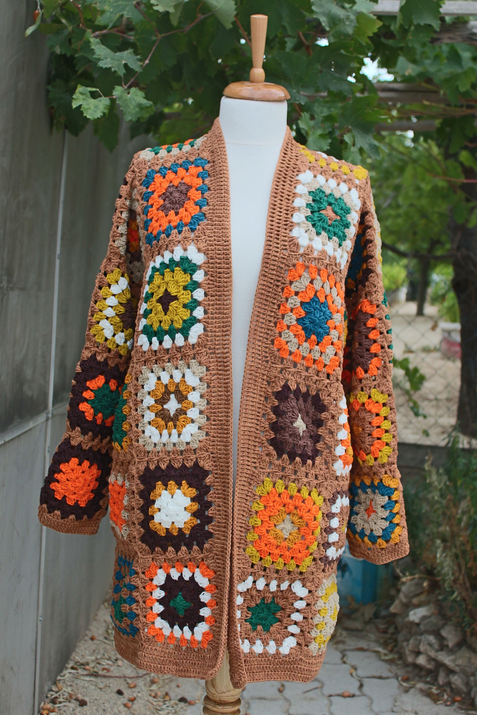 Granny Square Cardigan, Crochet Cardigan, Afghan Coat, Patchwork Jacket, Boho Coat, Gift, Crochet... — photo 6 of 9