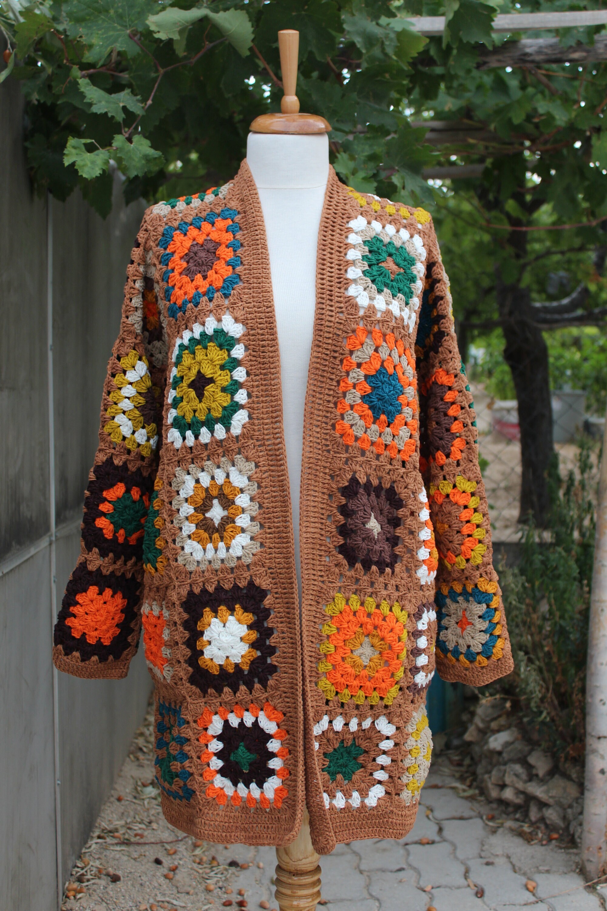 Granny Square Cardigan, Crochet Cardigan, Afghan Coat, Patchwork Jacket, Boho Coat, Gift, Crochet... — photo 7 of 9