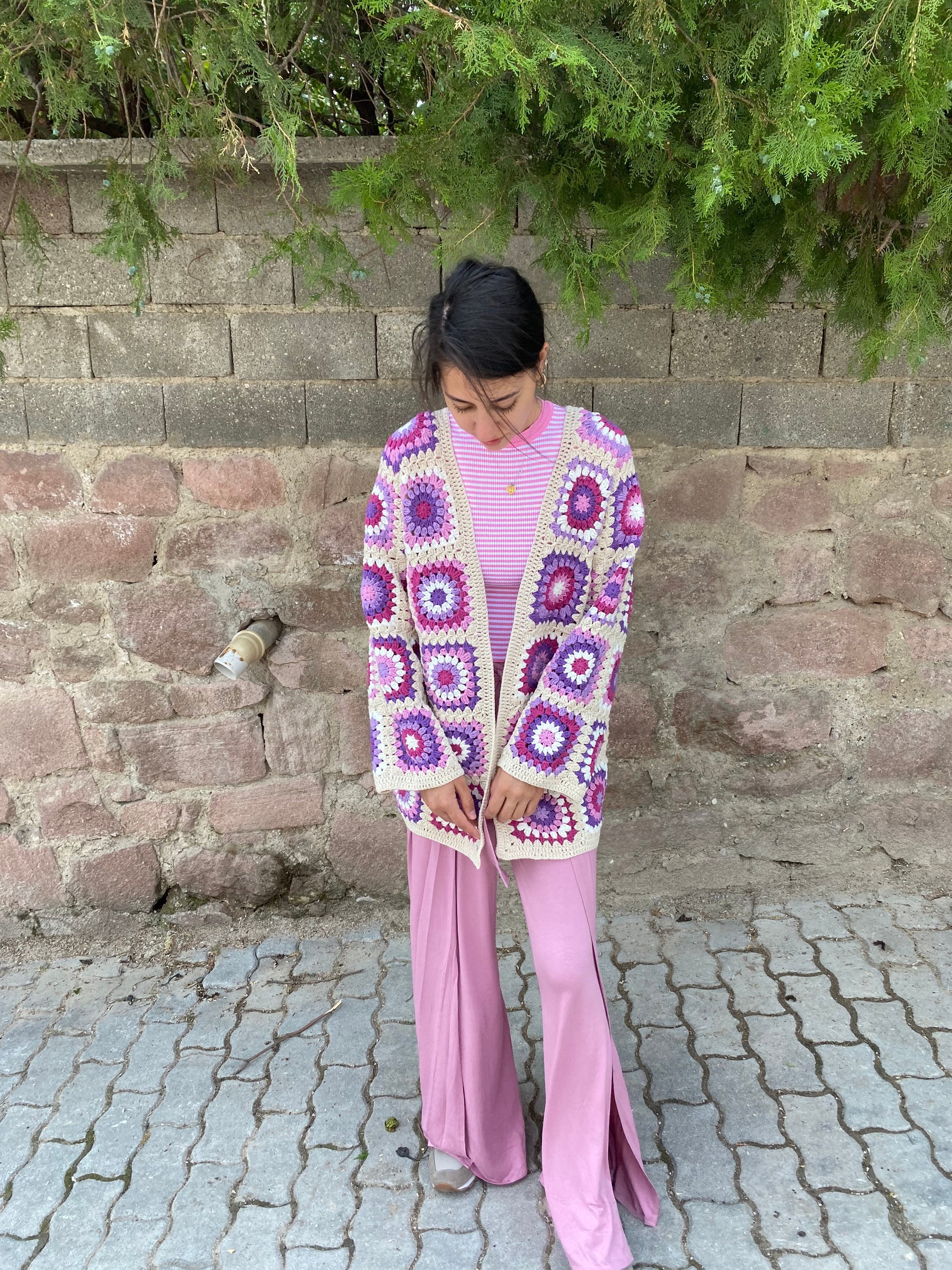 Granny Square Cardigan, Crochet Cardigan, Granny Square Coat, Afghan Coat, Lilac Jacket, Granny S... — photo 7 of 10