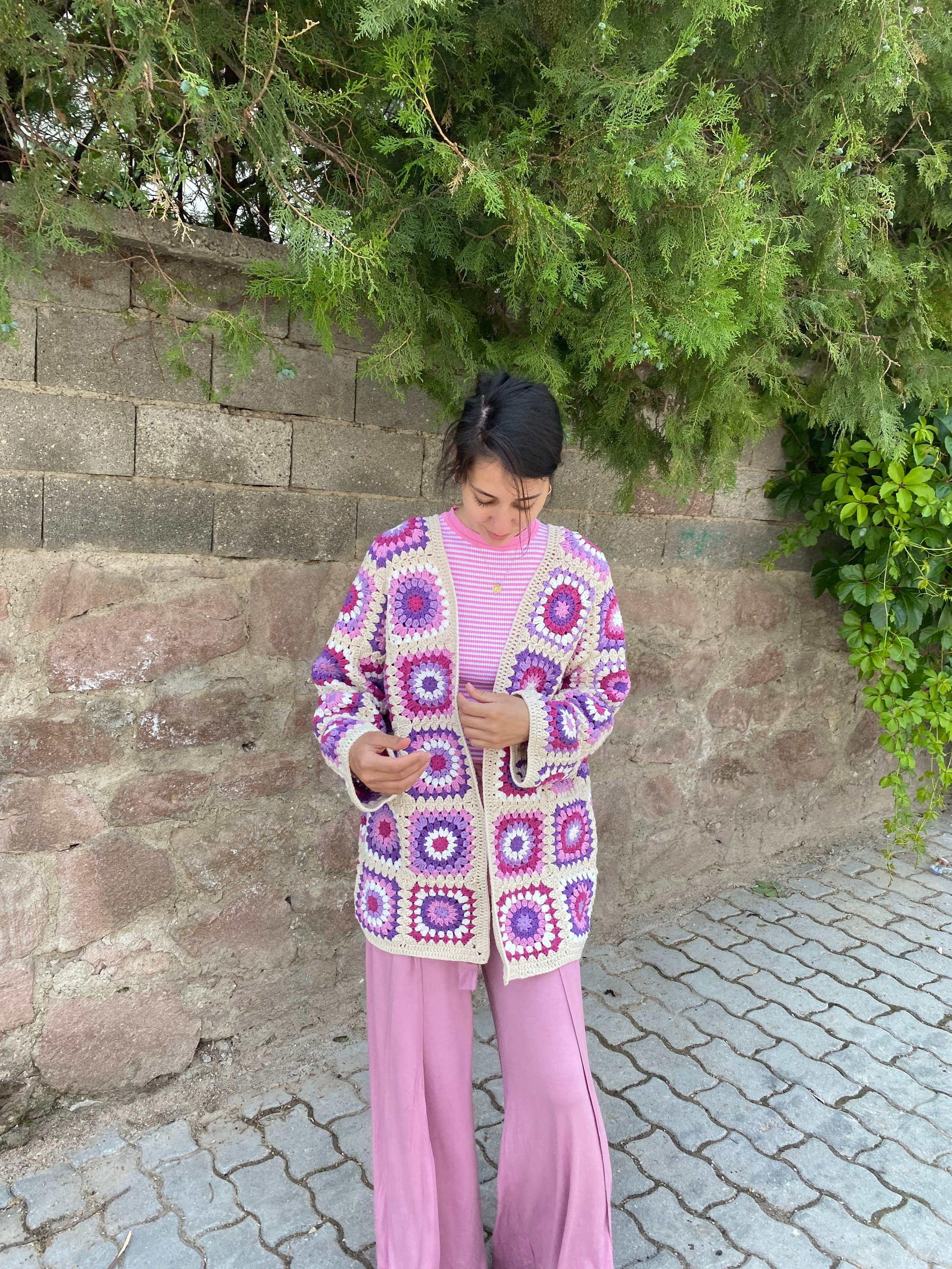 Granny Square Cardigan, Crochet Cardigan, Granny Square Coat, Afghan Coat, Lilac Jacket, Granny S... — photo 5 of 10