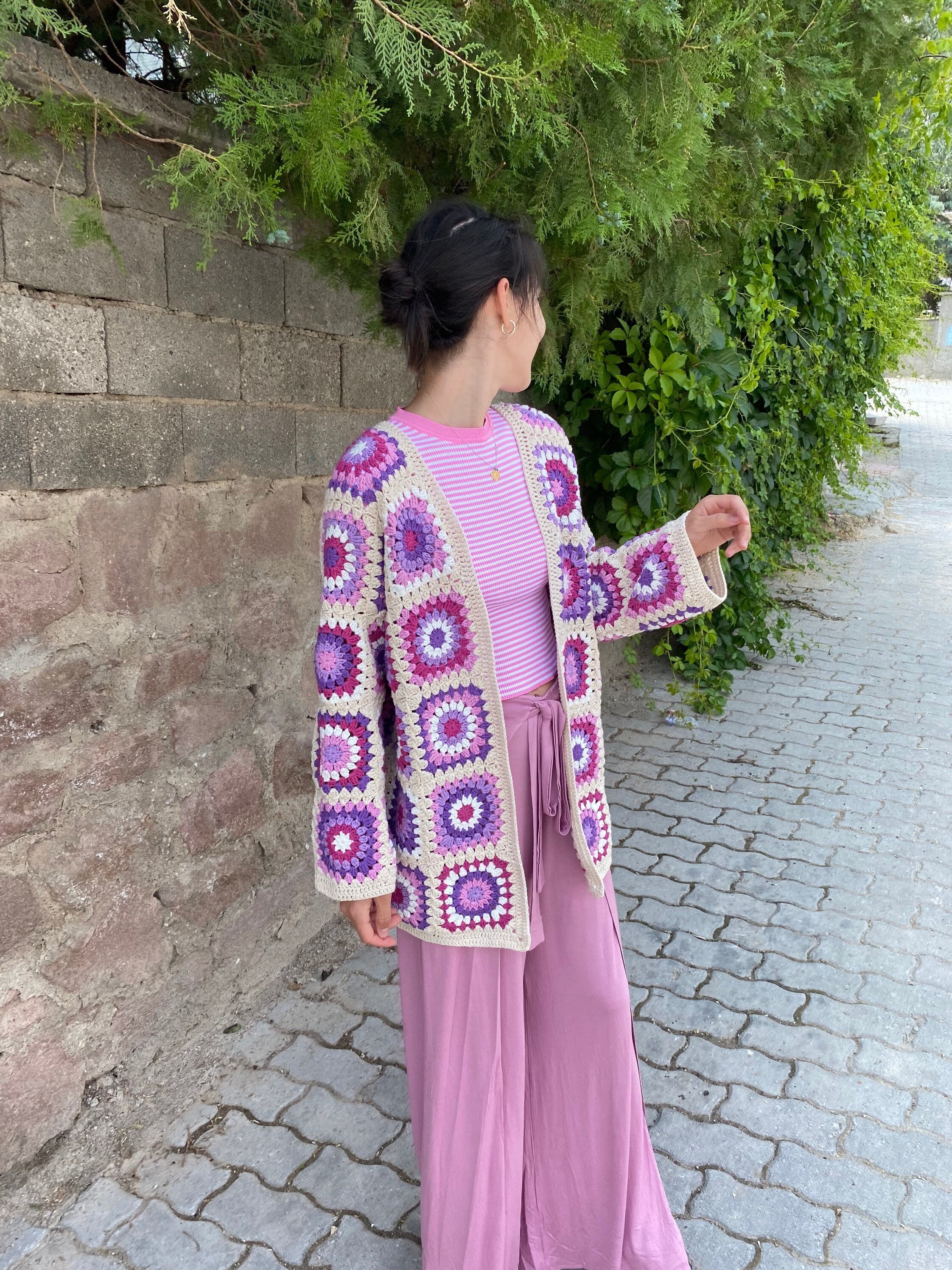 Granny Square Cardigan, Crochet Cardigan, Granny Square Coat, Afghan Coat, Lilac Jacket, Granny S... — photo 2 of 10