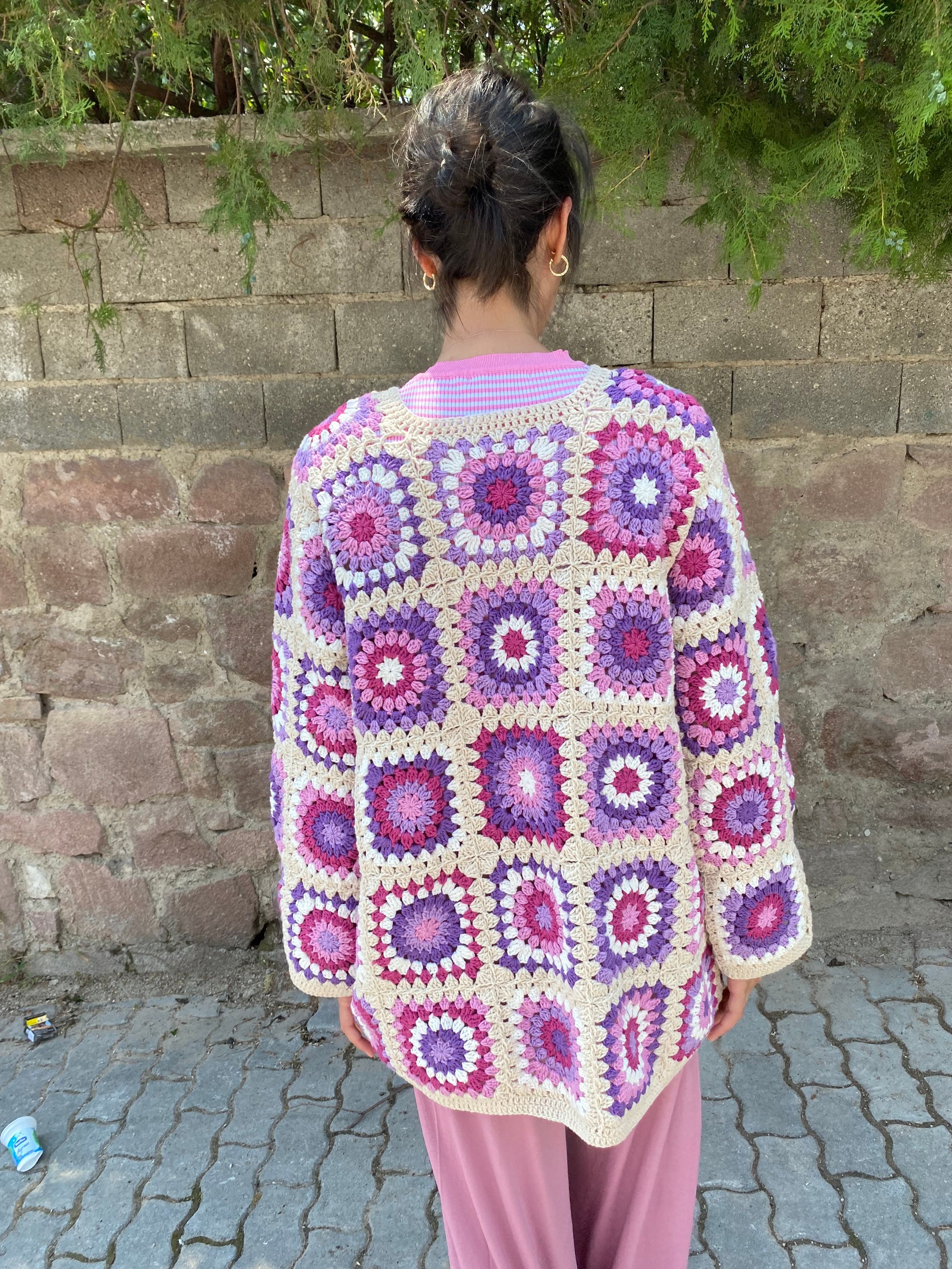 Granny Square Cardigan, Crochet Cardigan, Granny Square Coat, Afghan Coat, Lilac Jacket, Granny S... — photo 3 of 10