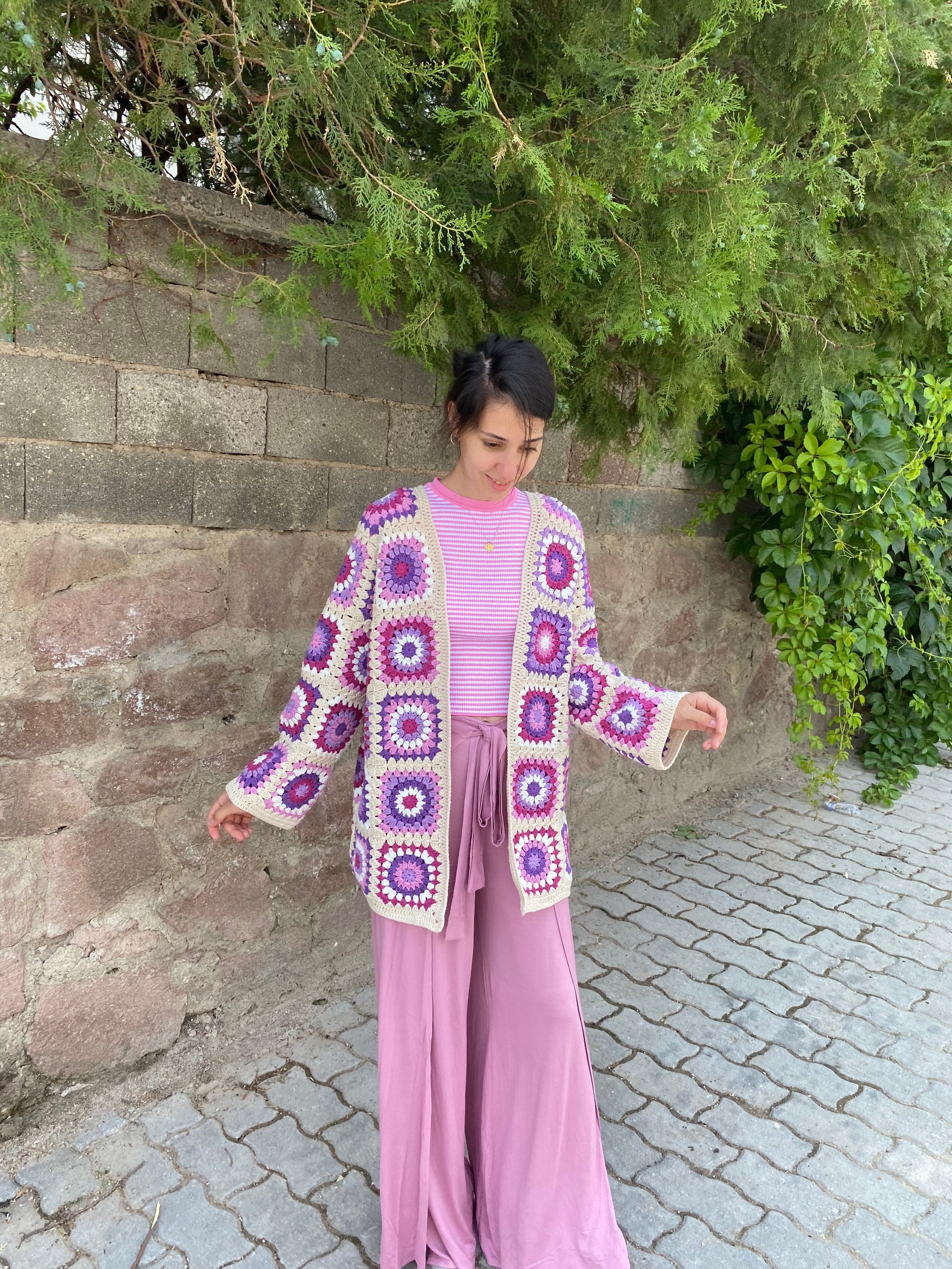 Granny Square Cardigan, Crochet Cardigan, Granny Square Coat, Afghan Coat, Lilac Jacket, Granny S... — photo 4 of 10