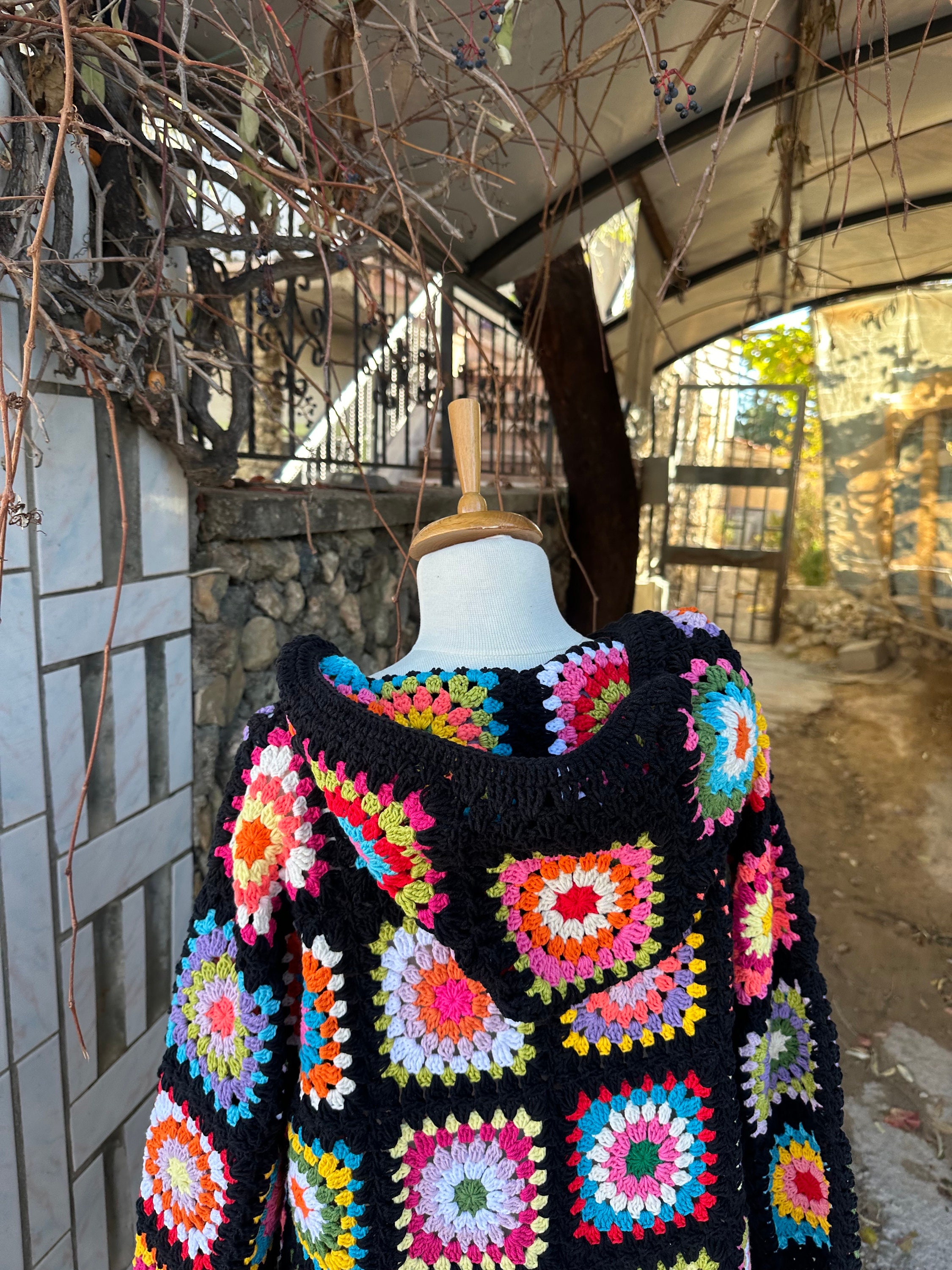 Granny Square Cardigan, Crochet Cardigan, Granny Square Knitted Vest, Handmade Jacket, Crochet Cardigan, Afghan Coat, Boho Cardigan