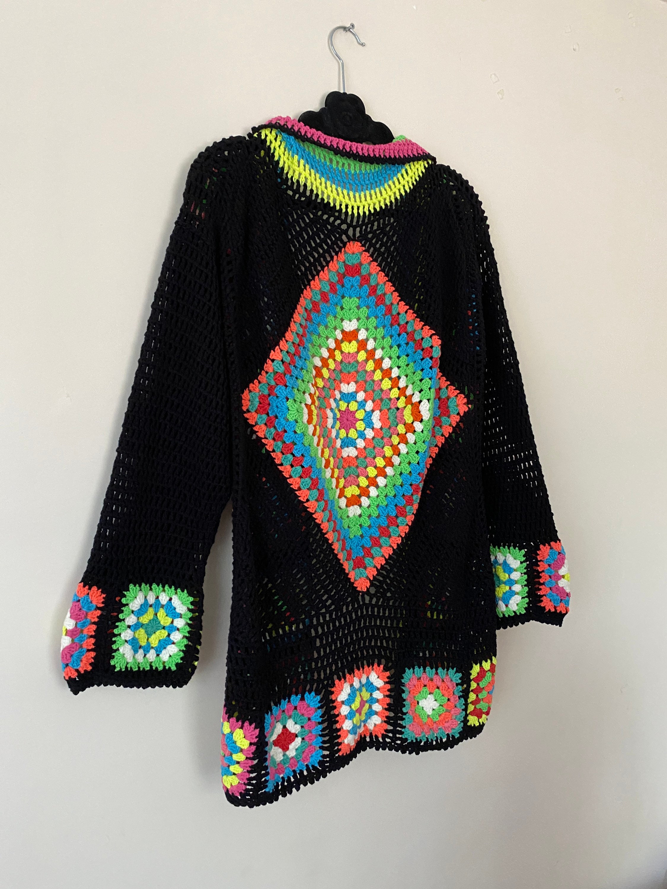 Granny Square Cardigan, Knit Cardigan, Afghan Crochet, Hippie Granny Square Cardigan, Granny Squa... — photo 7 of 10