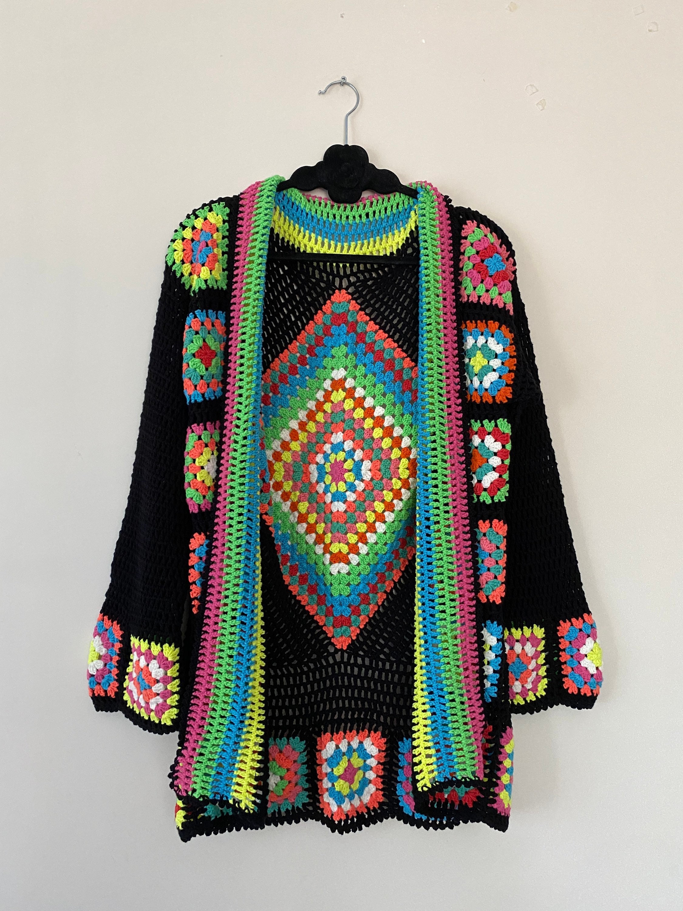 Granny Square Cardigan, Knit Cardigan, Afghan Crochet, Hippie Granny Square Cardigan, Granny Squa... — photo 5 of 10