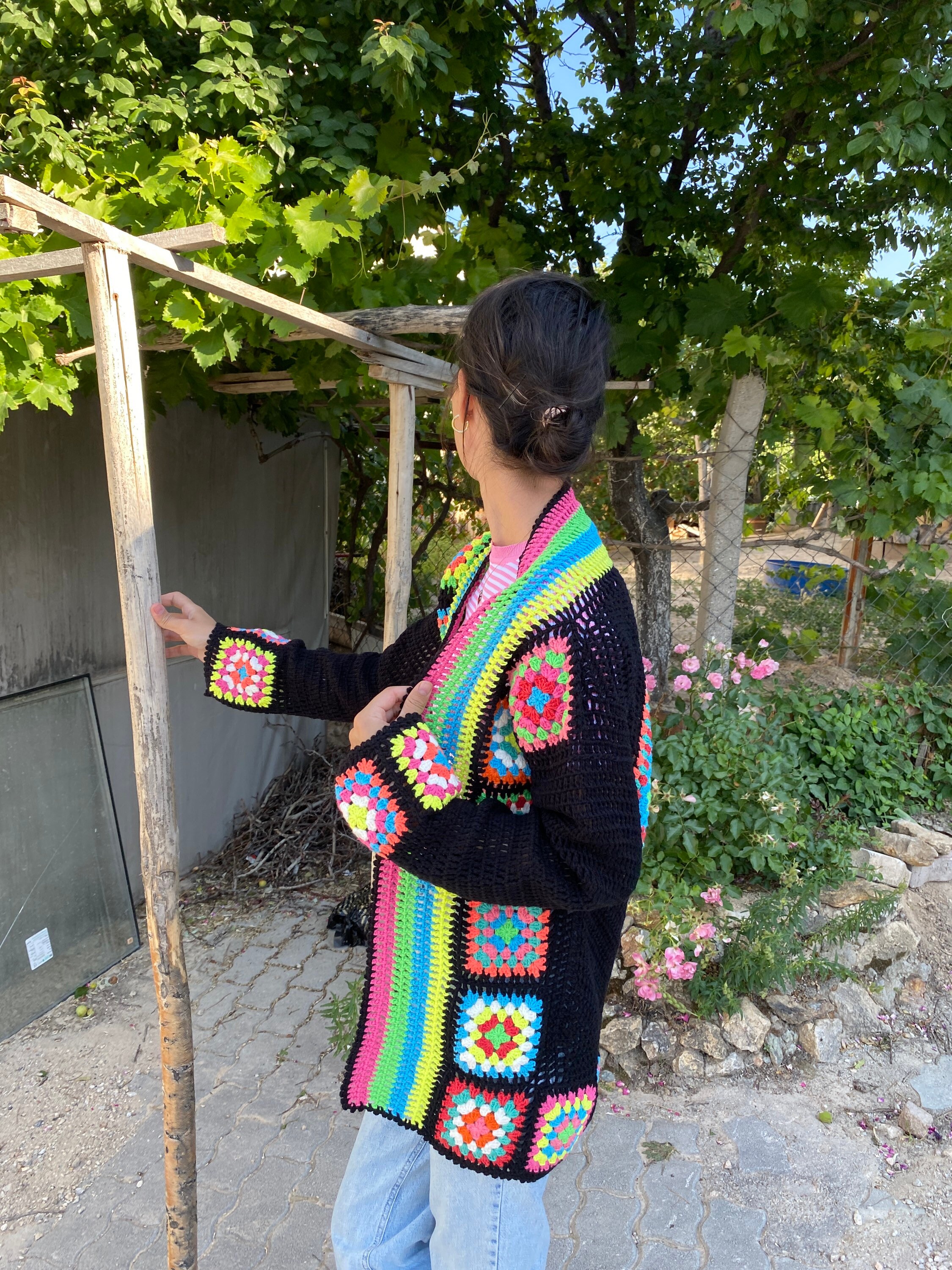 Granny Square Cardigan, Knit Cardigan, Afghan Crochet, Hippie Granny Square Cardigan, Granny Squa... — photo 3 of 10