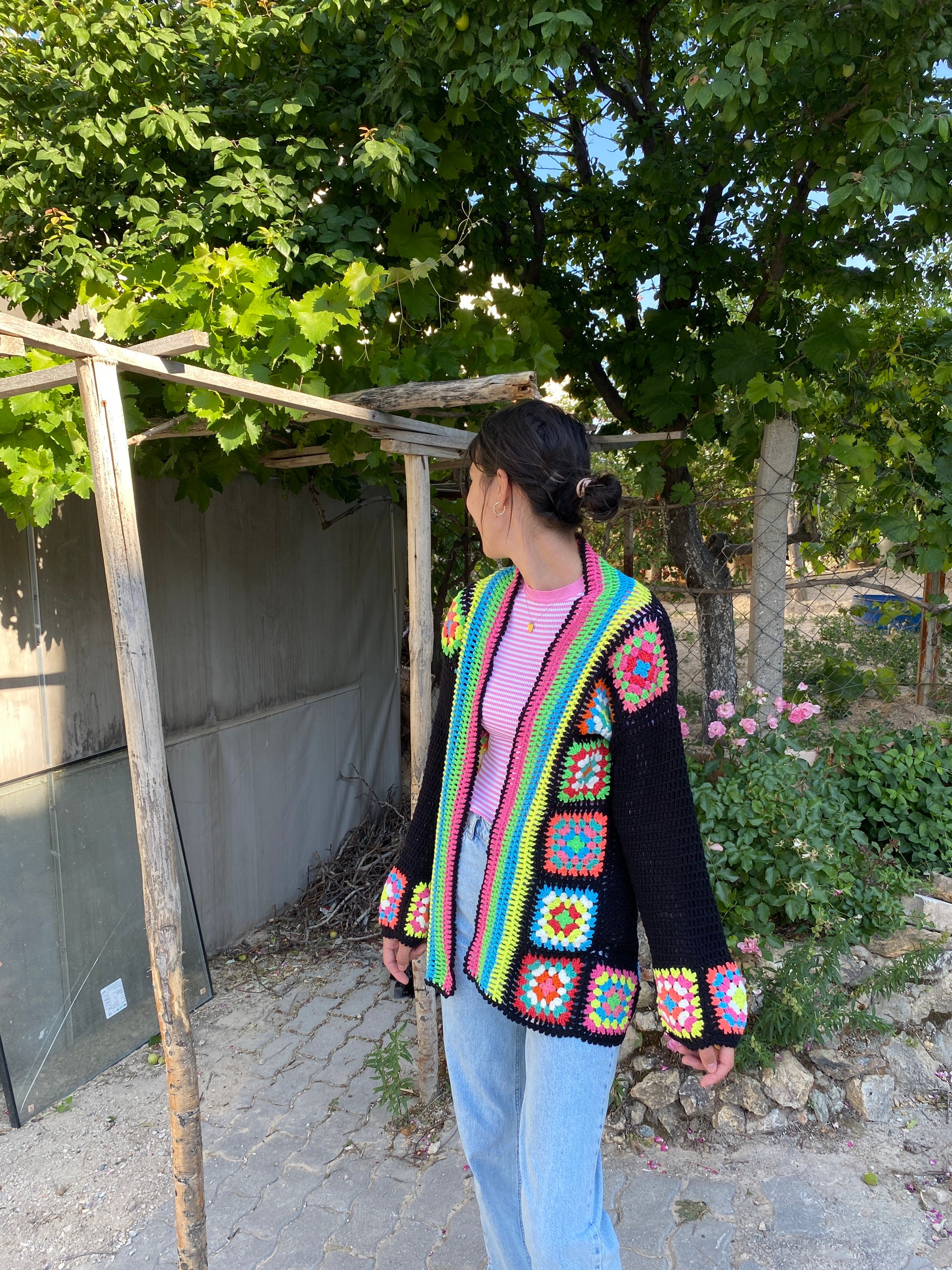 Granny Square Cardigan, Knit Cardigan, Afghan Crochet, Hippie Granny Square Cardigan, Granny Squa... — photo 6 of 10