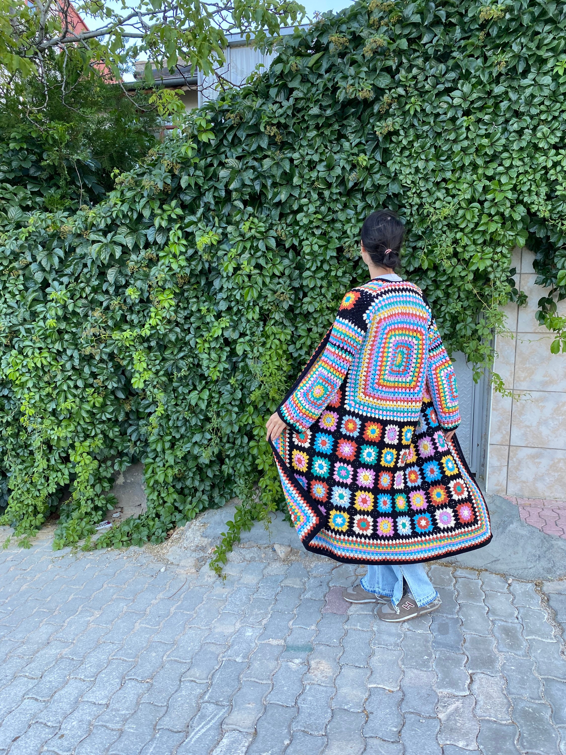 Granny Square Cardigan, Long Granny Square Coat, Afghan Crochet Coat, Granny Square Jacket, Boho ... — photo 7 of 10