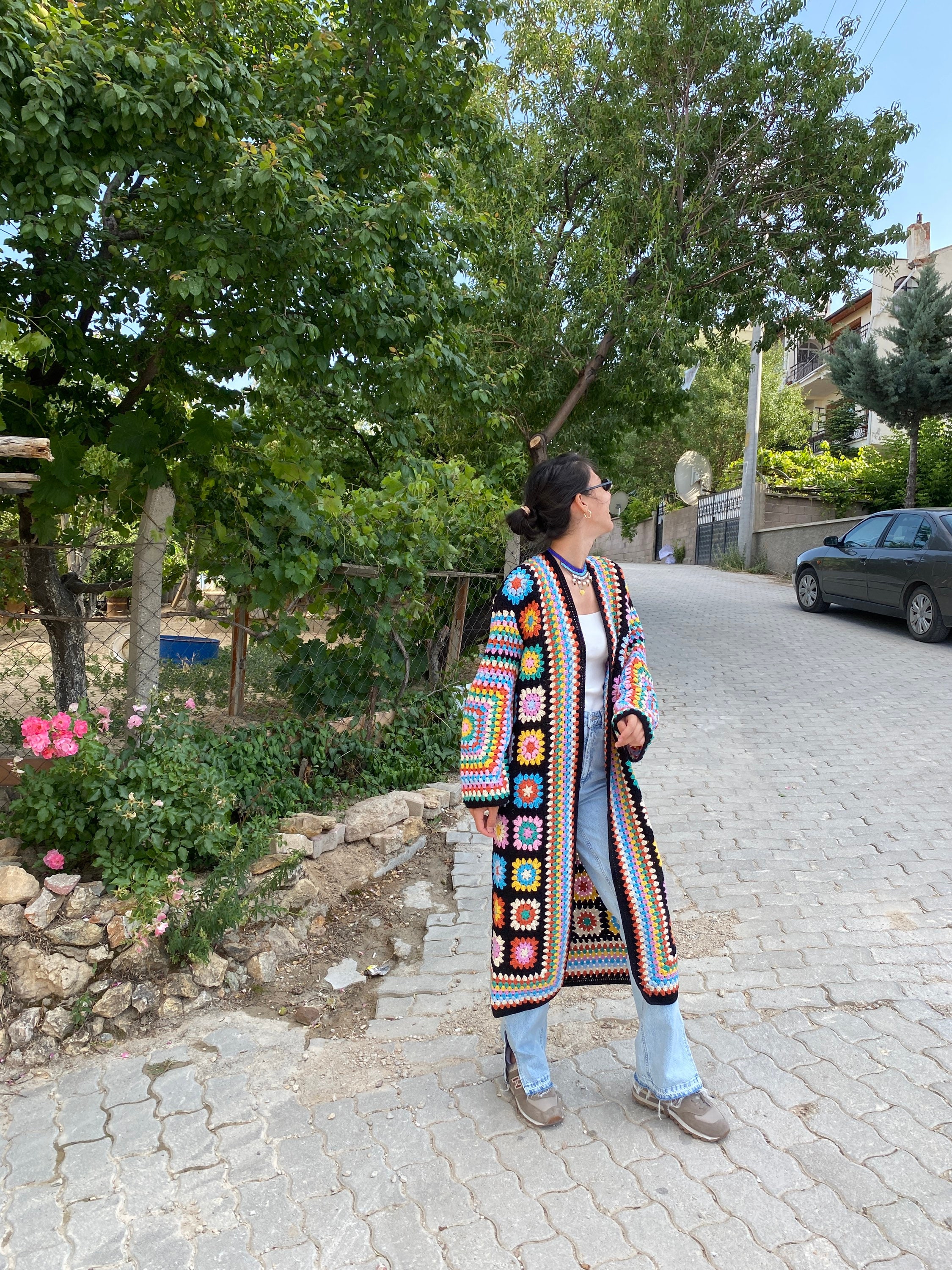 Granny Square Cardigan, Long Granny Square Coat, Afghan Crochet Coat, Granny Square Jacket, Boho ... — photo 5 of 10