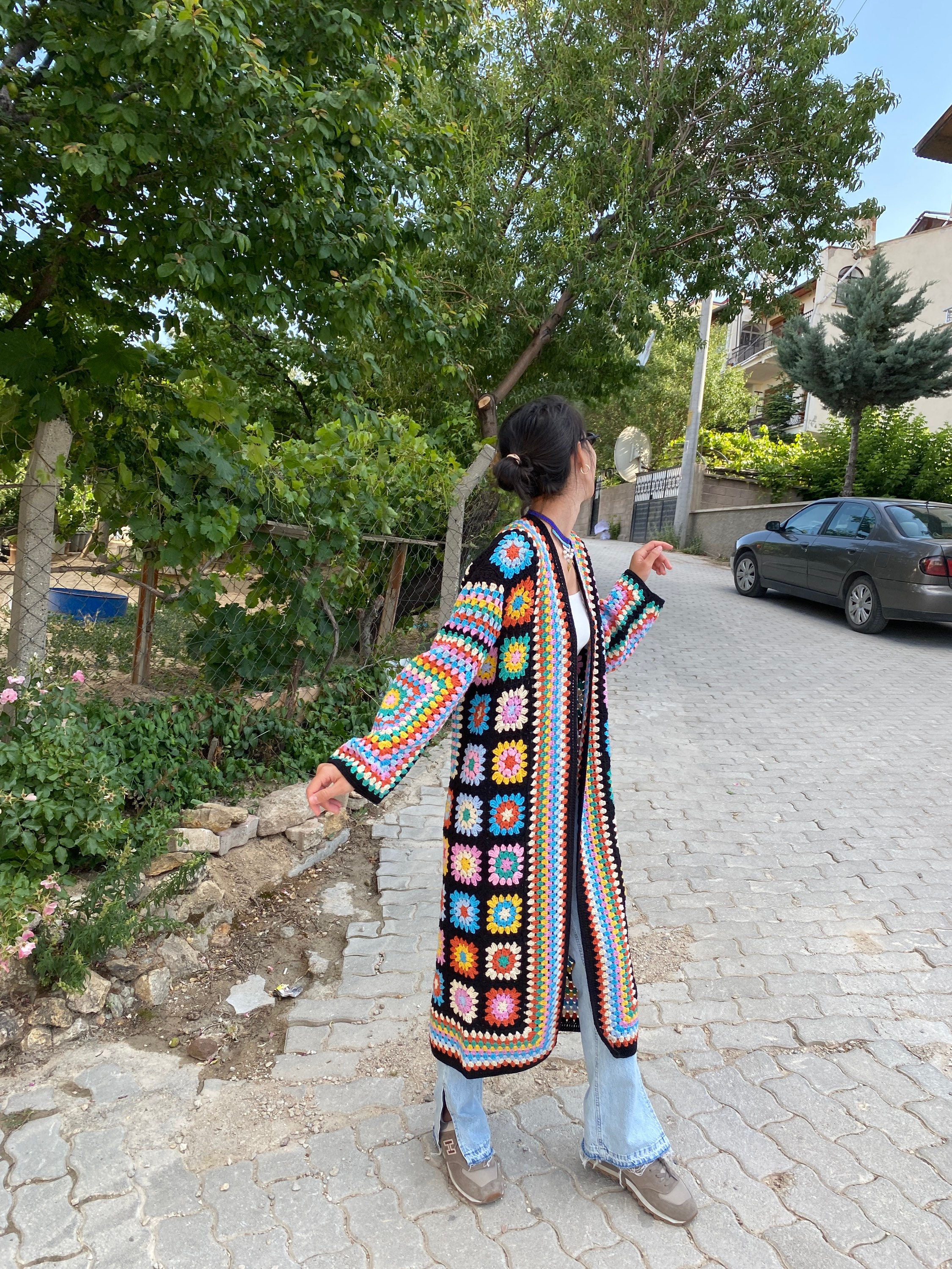 Granny Square Cardigan, Long Granny Square Coat, Afghan Crochet Coat, Granny Square Jacket, Boho ... — photo 6 of 10