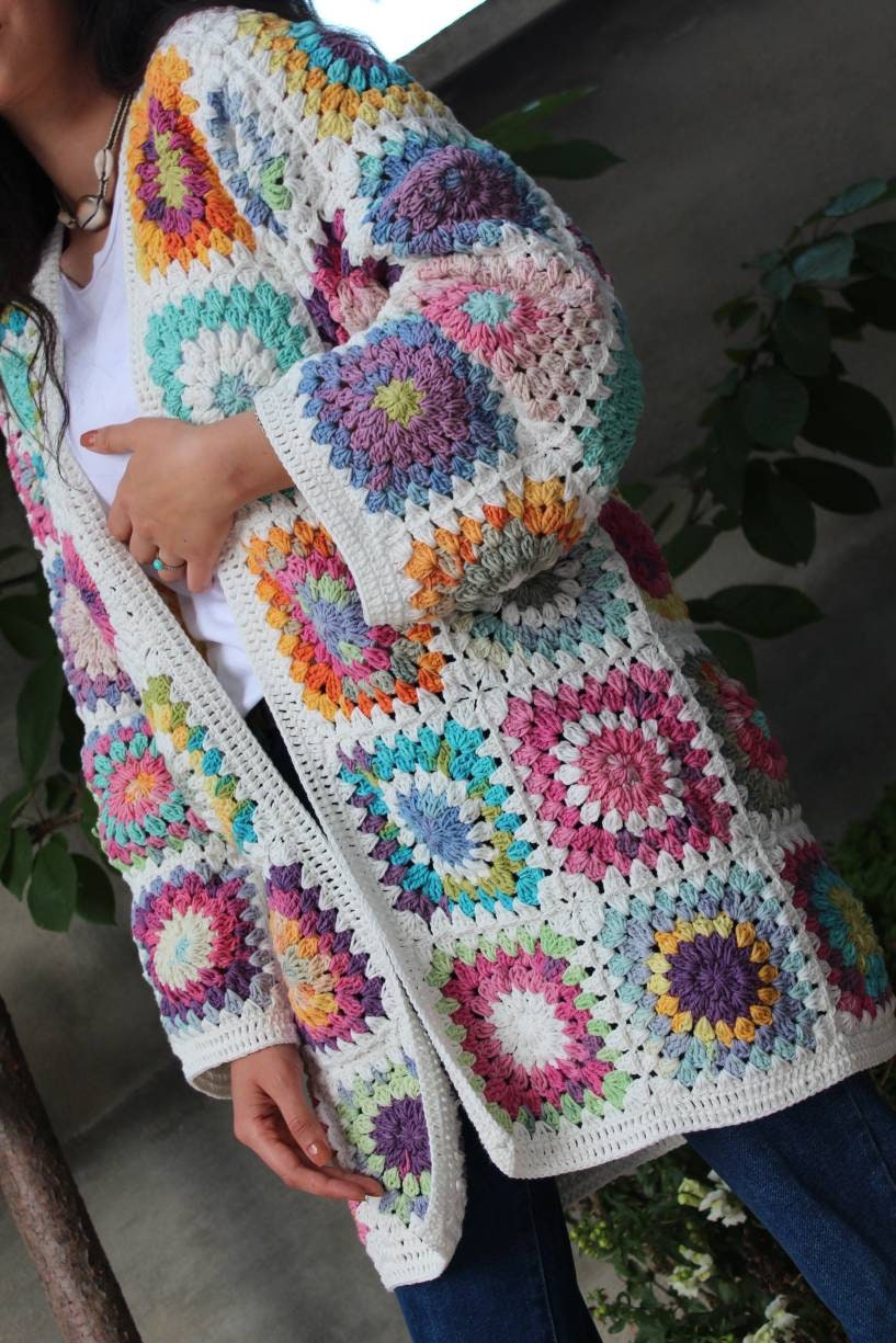 Granny Square Cardigan, Multicolor Jacket, Granny Square Coat, Afghan Coat, Oversized Cardigan, G... — photo 6 of 10