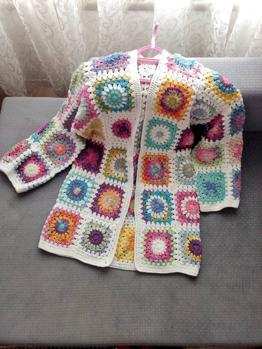Granny Square Cardigan, Multicolor Jacket, Granny Square Coat, Afghan Coat, Oversized Cardigan, Granny Square Sweater, Boho Jacket