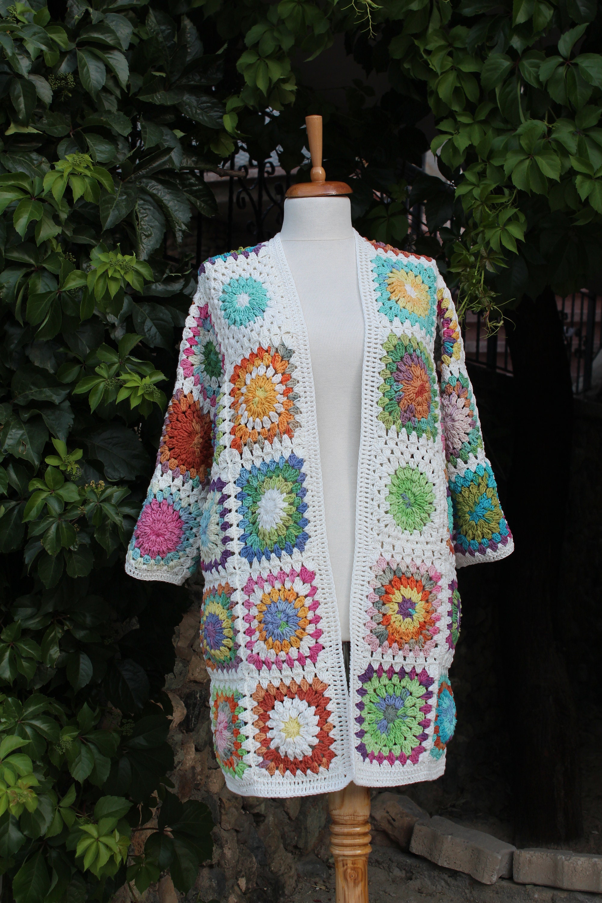 Granny Square Cardigan, Multicolor Jacket, Granny Square Coat, Afghan Coat, Oversized Cardigan, G... — photo 7 of 10