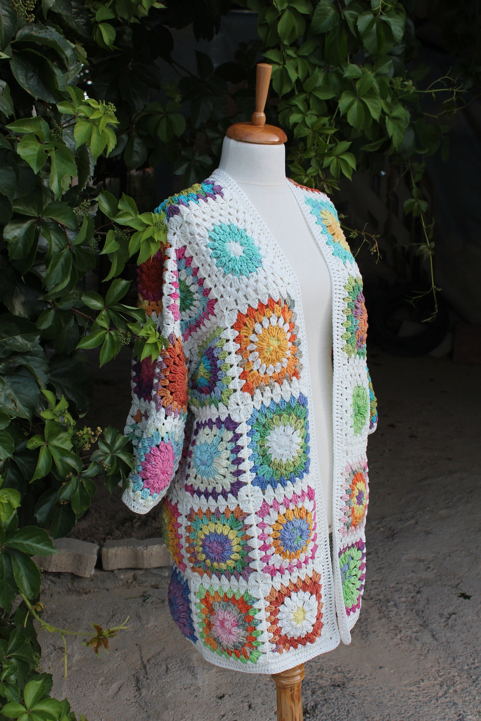 Granny Square Cardigan, Multicolor Jacket, Granny Square Coat, Afghan Coat, Oversized Cardigan, G... — photo 5 of 10