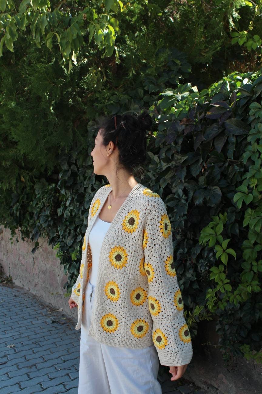 Granny Square Cardigan, Sunflower Cardigan, Afghan Crochet Cardigan, Granny Square Jacket, Afghan... — photo 5 of 10