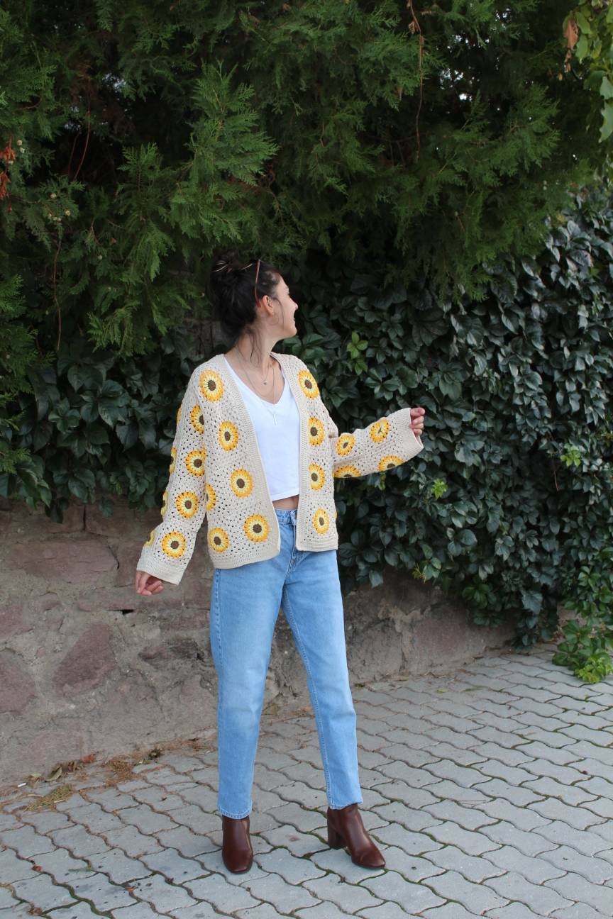 Granny Square Cardigan, Sunflower Cardigan, Afghan Crochet Cardigan, Granny Square Jacket, Afghan... — photo 6 of 10