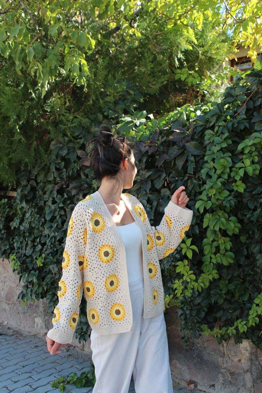 Granny Square Cardigan, Sunflower Cardigan, Afghan Crochet Cardigan, Granny Square Jacket, Afghan Coat, Boho Cardigan, Patchwork Jacket