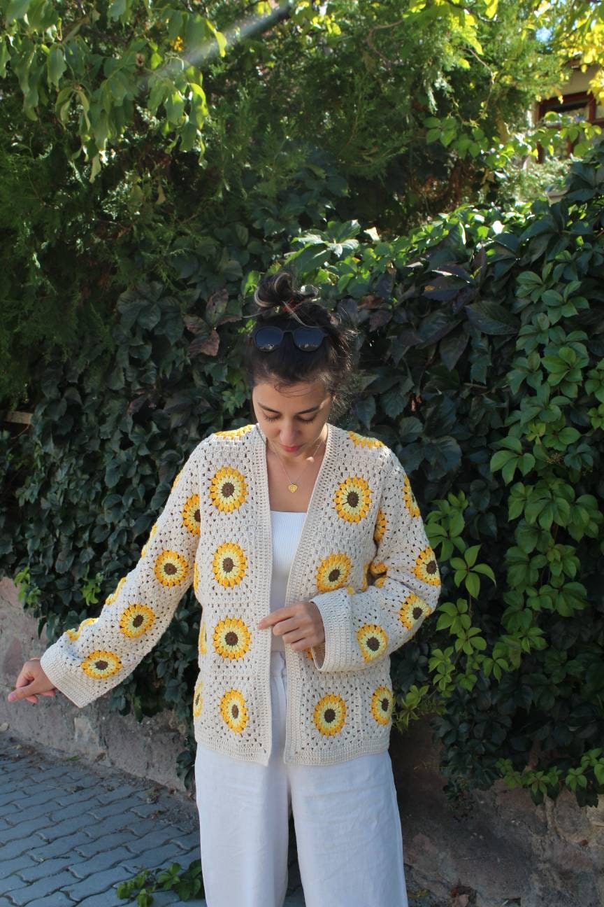 Granny Square Cardigan, Sunflower Cardigan, Afghan Crochet Cardigan, Granny Square Jacket, Afghan... — photo 2 of 10