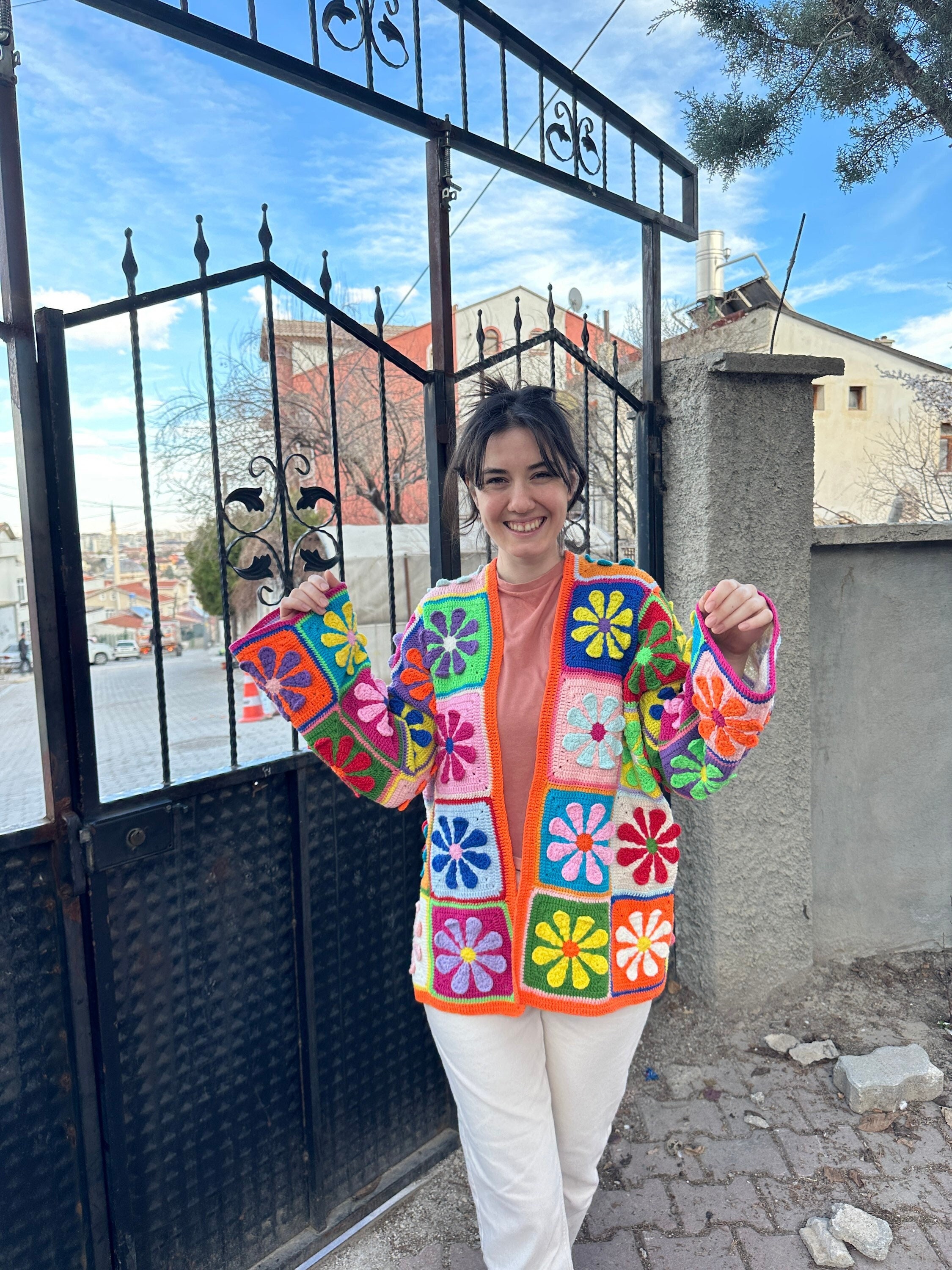 Granny Square Cardigan, Unique Cardigan, Crochet Jacket, Handmade Cotton Cardigan, Patchwork Jack... — photo 2 of 10