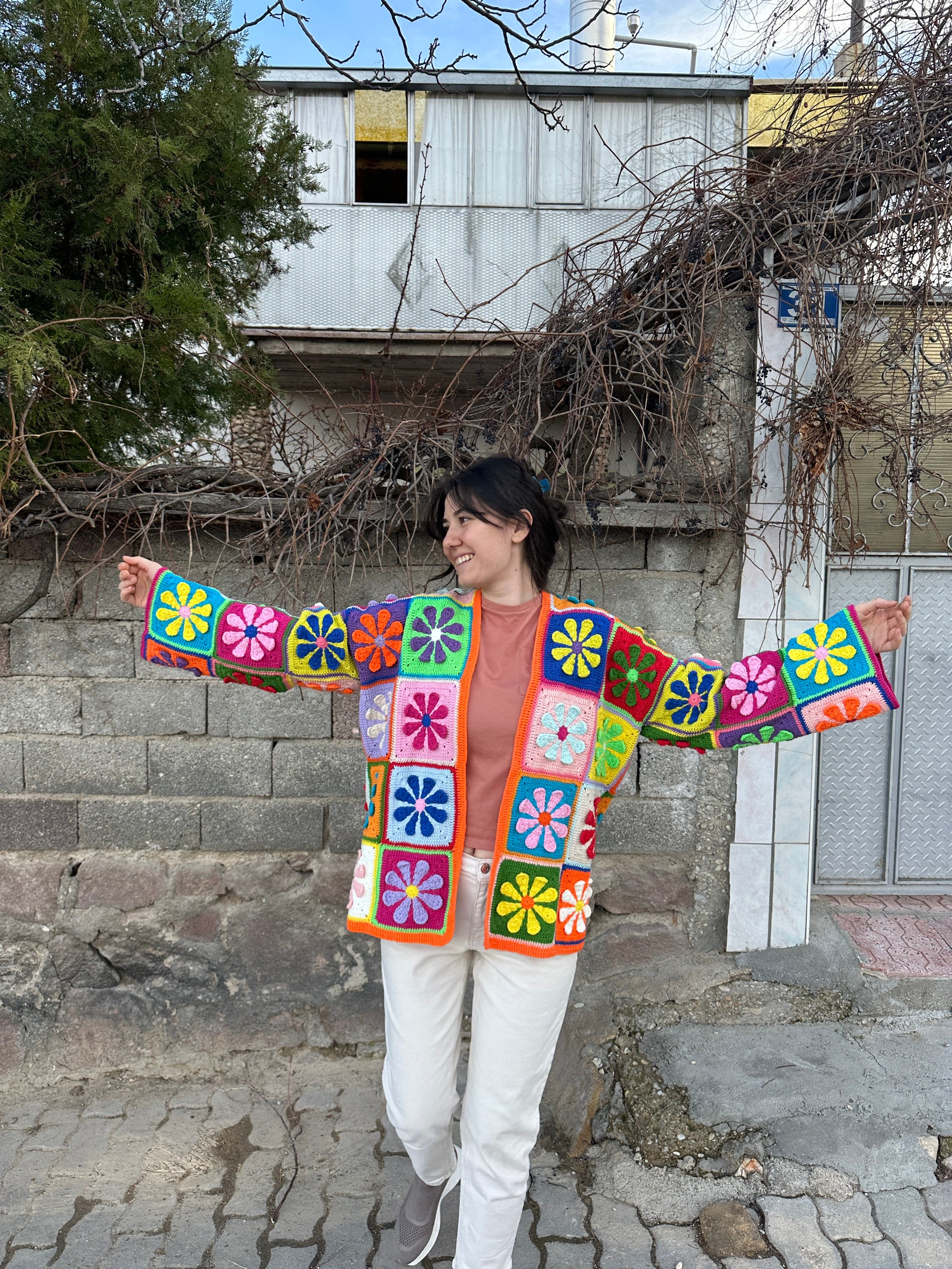 Granny Square Cardigan, Unique Cardigan, Crochet Jacket, Handmade Cotton Cardigan, Patchwork Jack... — photo 5 of 10