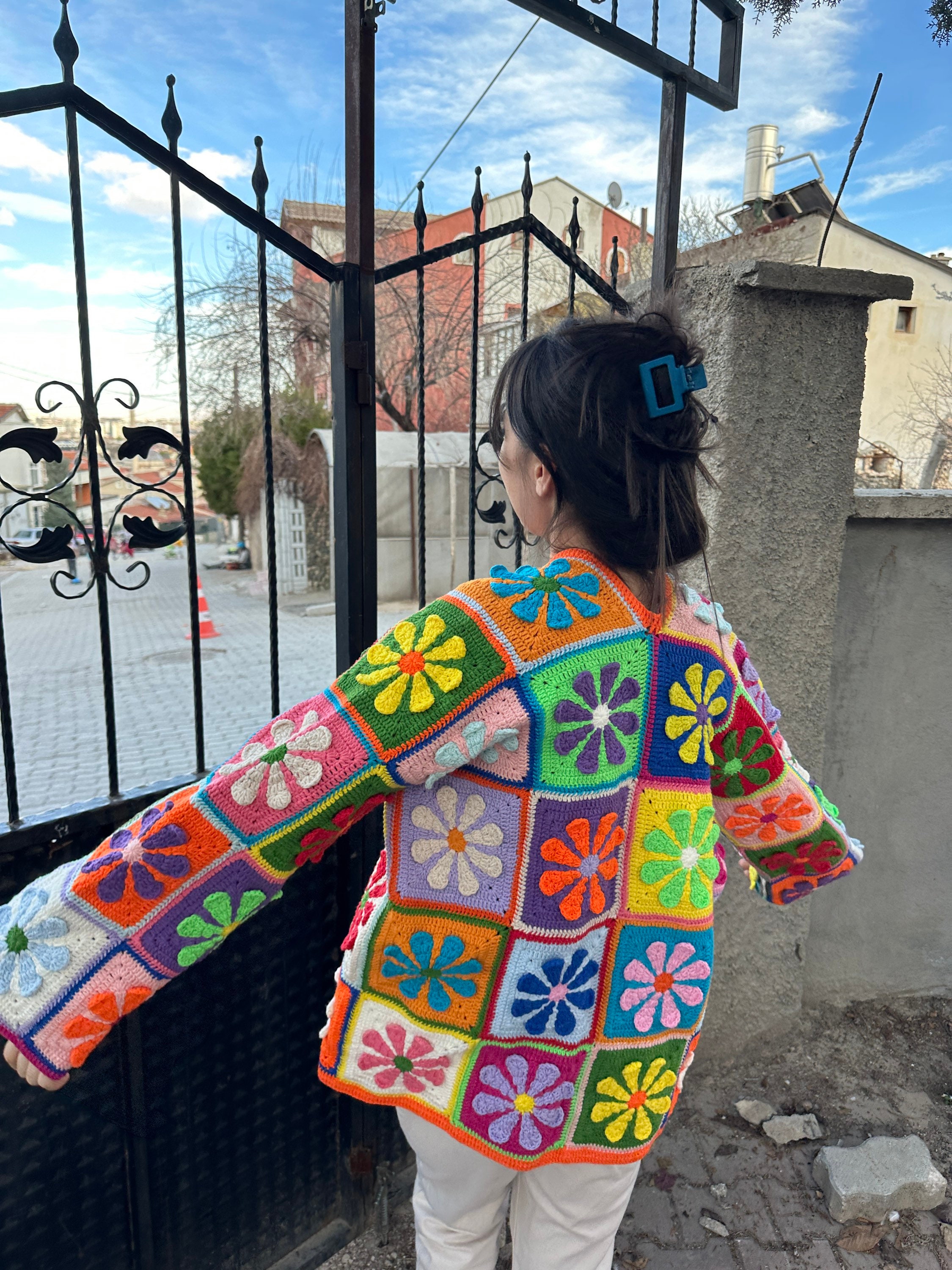Granny Square Cardigan, Unique Cardigan, Crochet Jacket, Handmade Cotton Cardigan, Patchwork Jacket, Afghan Cardigan, Granny Square Sweater